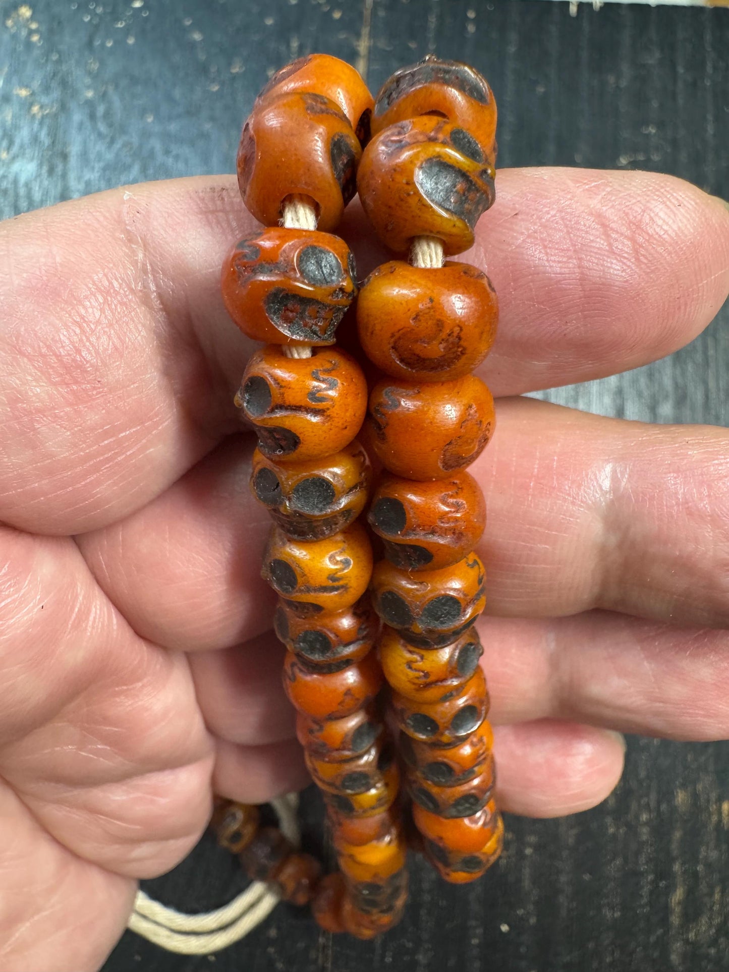 Vintage Tibetan Skull Bead Mala Necklace – 108 Beads – Hand Carved Resin Prayer Mala – 33 Inches – Himalayan Buddhist Meditation Necklace