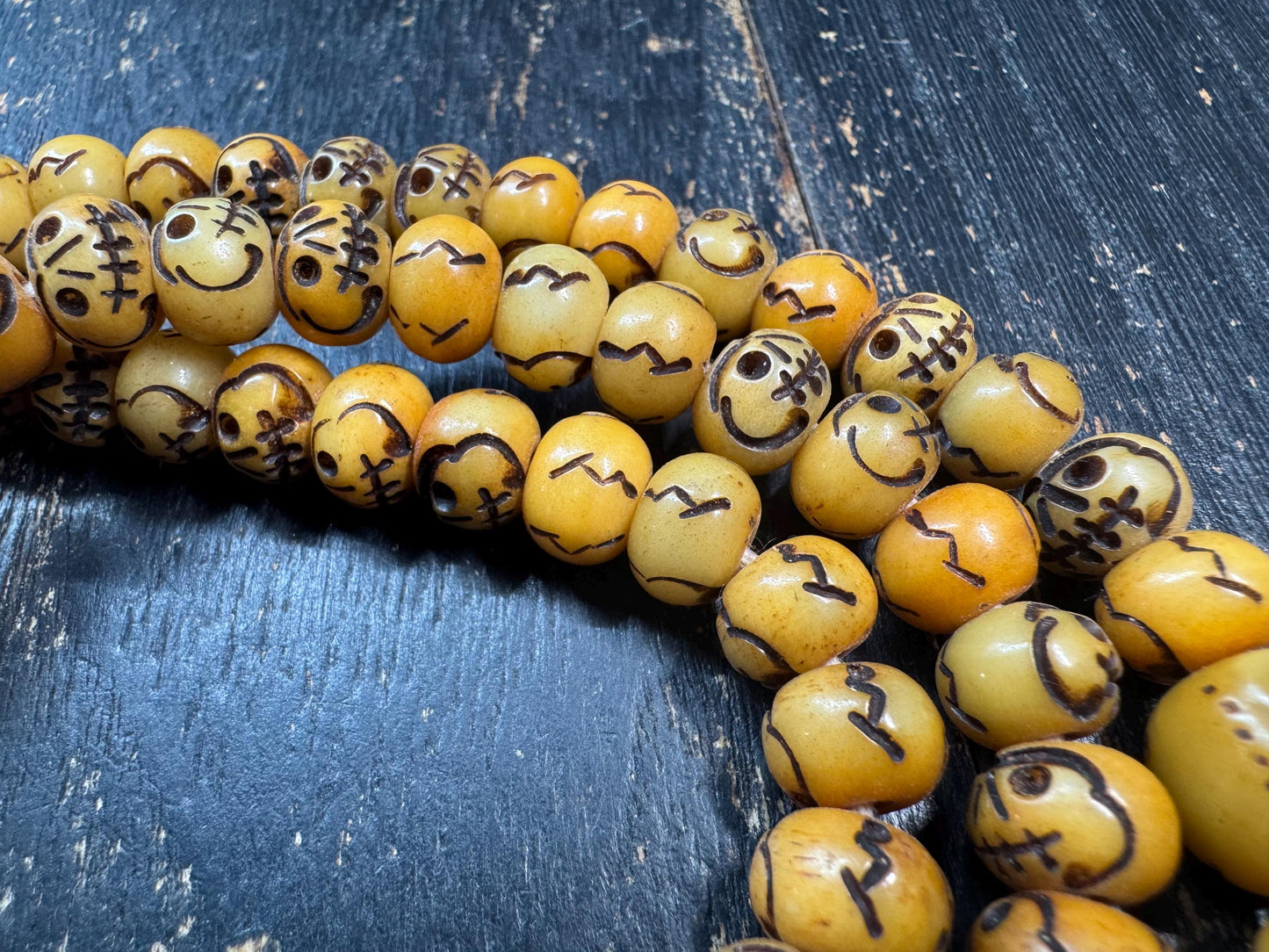 Vintage Skull Bead Mala Necklace – 108 Beads – Hand Carved Bone Style Prayer Mala – 32 Inches – Himalayan Gothic Meditation Necklace
