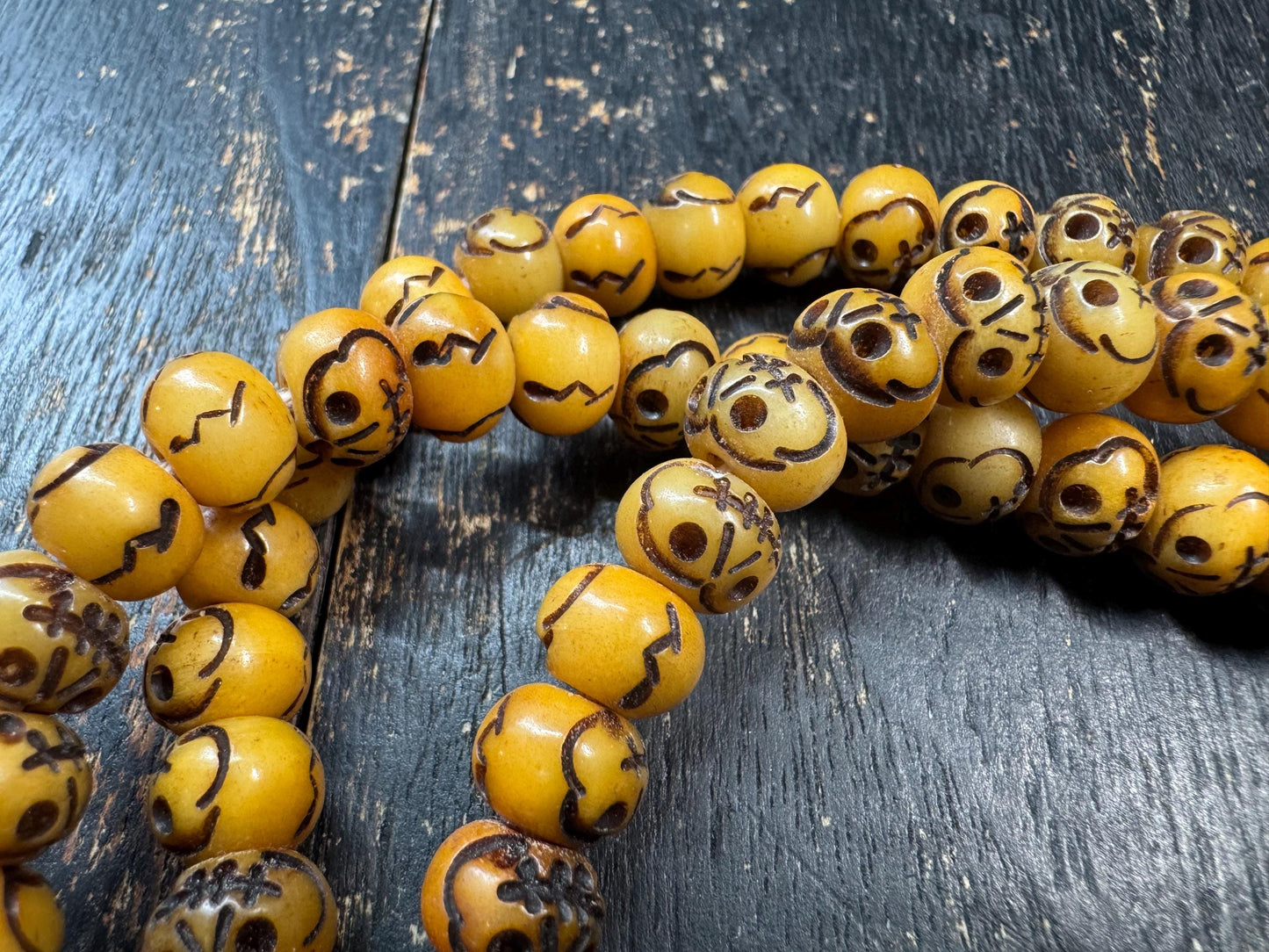 Vintage Skull Bead Mala Necklace – 108 Beads – Hand Carved Bone Style Prayer Mala – 32 Inches – Himalayan Gothic Meditation Necklace
