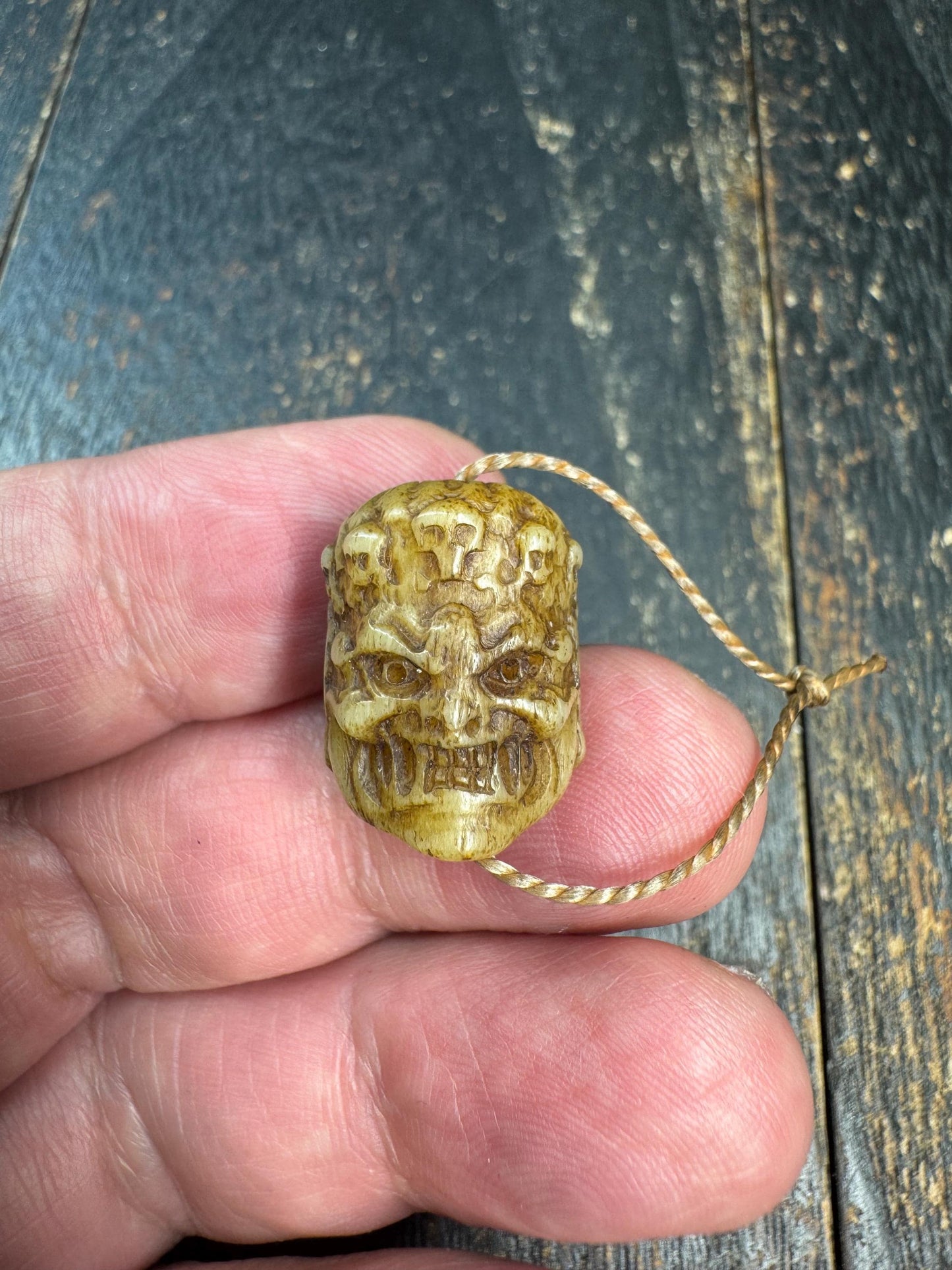 Vintage Yak Bone Mahakala Bead | Hand Carved Tibetan Mahakala Guru Bead | Himalayan Protector Deity Pendant | Mala Accessory