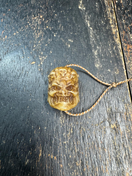 Vintage Yak Bone Mahakala Bead | Hand Carved Tibetan Mahakala Guru Bead | Himalayan Protector Deity Pendant | Mala Accessory
