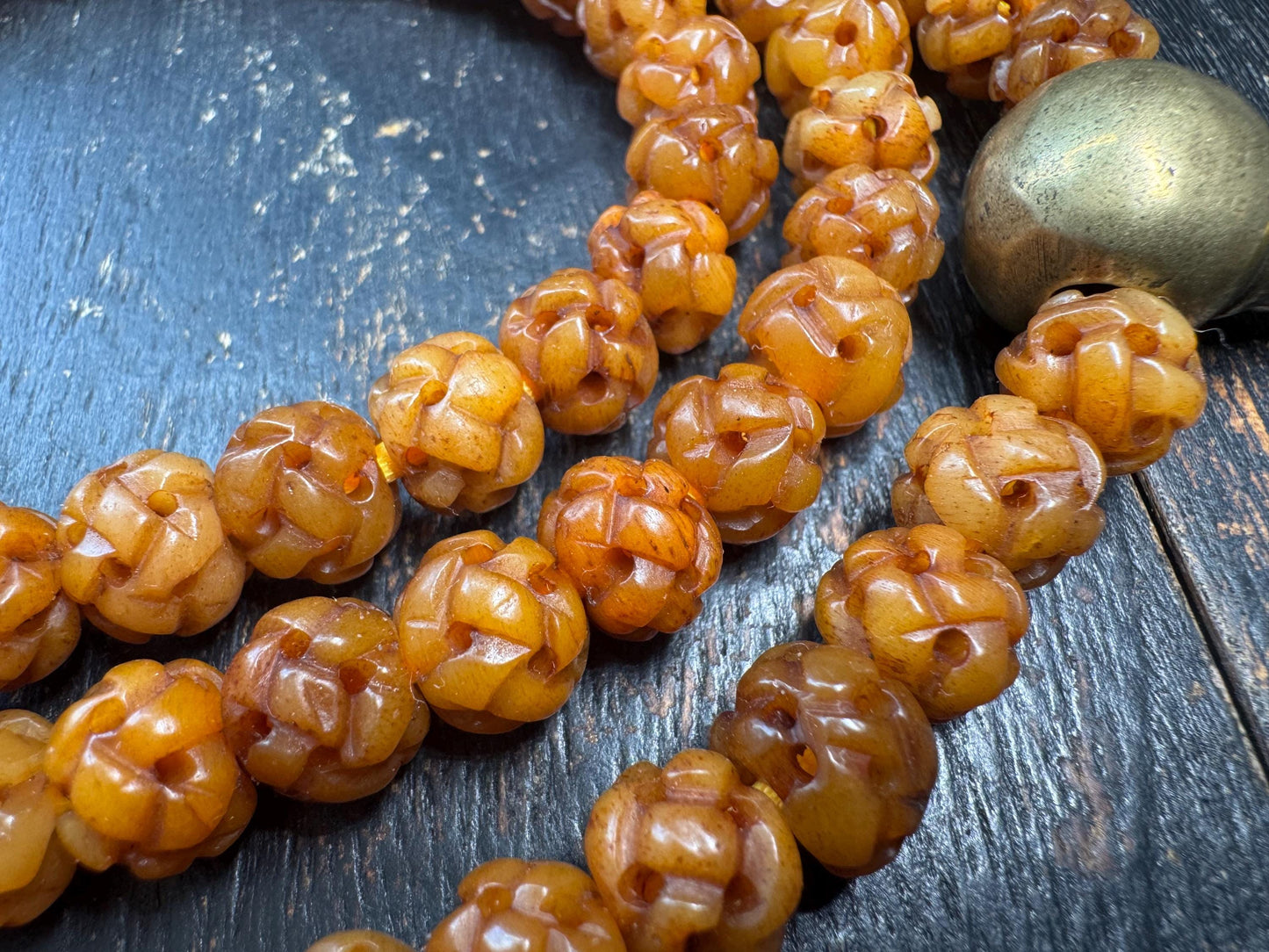 Vintage Nepal Tibetan Yak Bone 108 Mala Necklace | Hand Carved Hollow Round Prayer Beads | Himalayan Meditation Mala