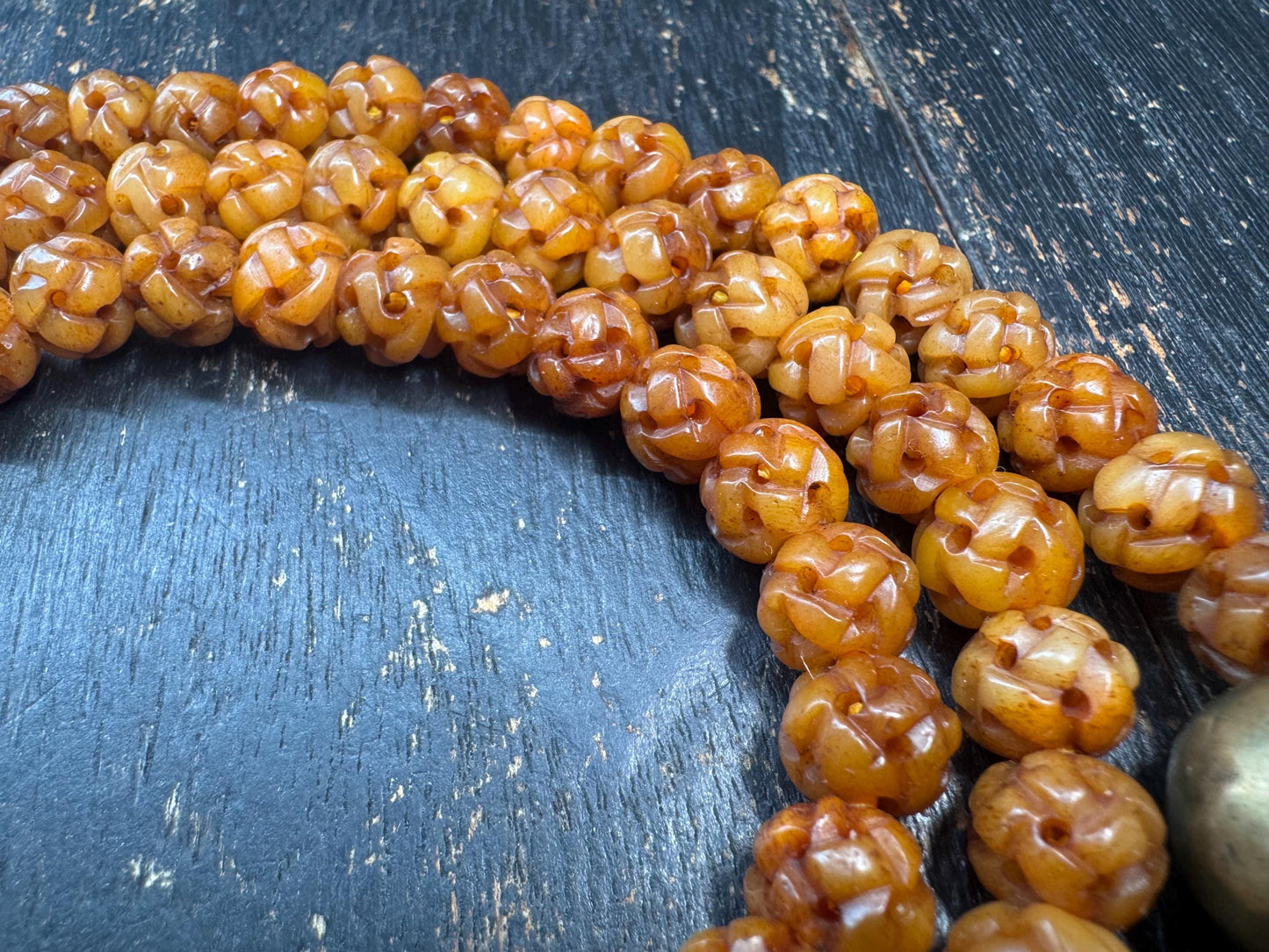 Vintage Nepal Tibetan Yak Bone 108 Mala Necklace | Hand Carved Hollow Round Prayer Beads | Himalayan Meditation Mala