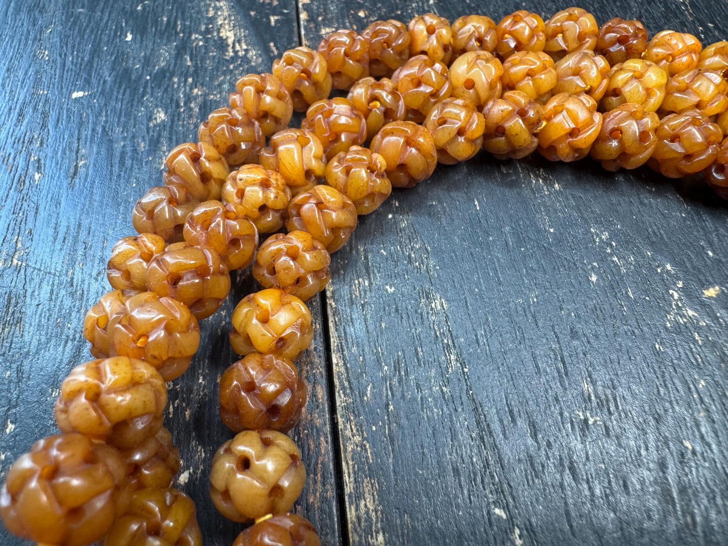 Vintage Nepal Tibetan Yak Bone 108 Mala Necklace | Hand Carved Hollow Round Prayer Beads | Himalayan Meditation Mala