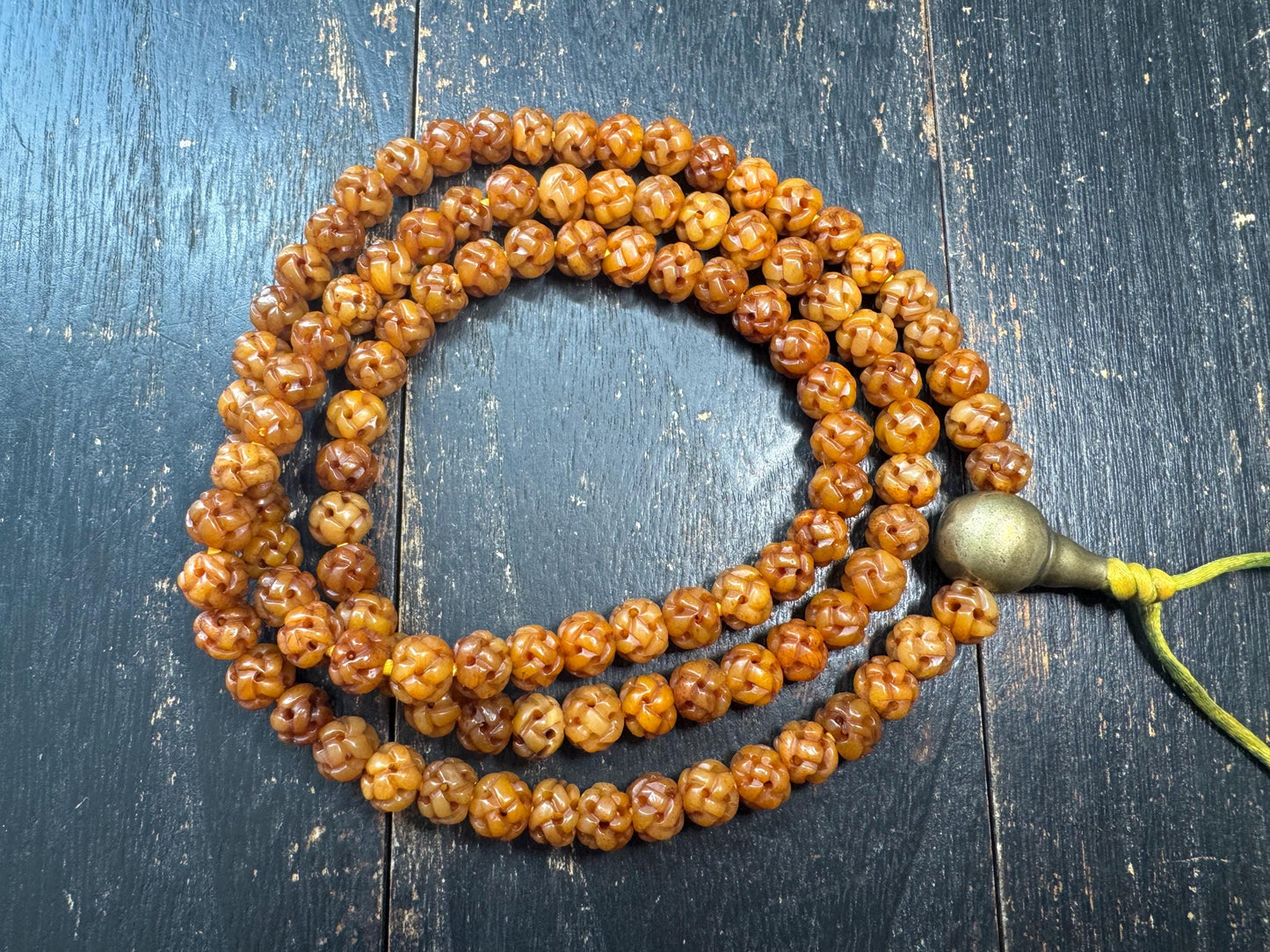 Vintage Nepal Tibetan Yak Bone 108 Mala Necklace | Hand Carved Hollow Round Prayer Beads | Himalayan Meditation Mala