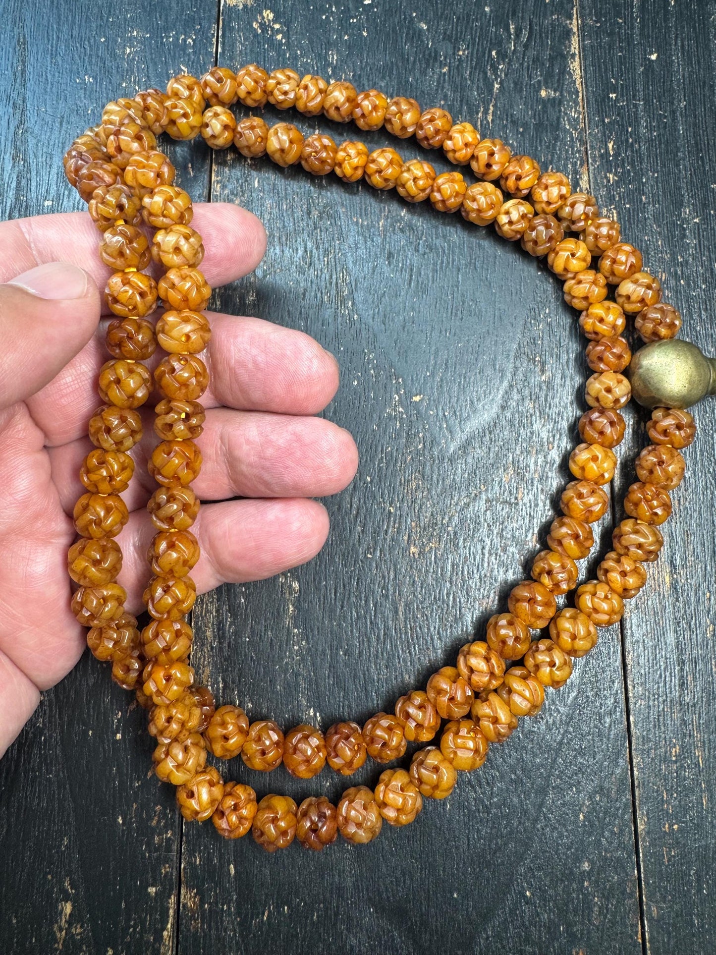 Vintage Nepal Tibetan Yak Bone 108 Mala Necklace | Hand Carved Hollow Round Prayer Beads | Himalayan Meditation Mala
