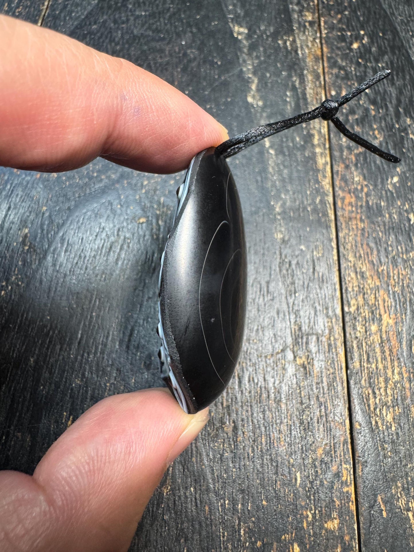 Rare Hand-Carved 9 Eye Dzi Agate Pendant | Tibetan Style Silkworm Pattern Bead Amulet | Black & Grey Ethnic Necklace Pendant