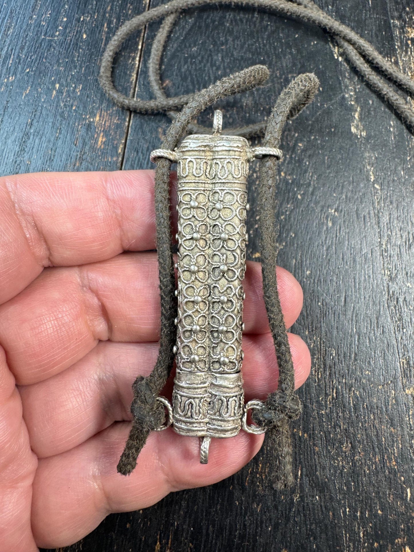 Vintage Tibetan 925 Silver Gau Amulet Pendant Necklace | Portable Prayer Box Capsule | Himalayan Buddhist Reliquary Pendant