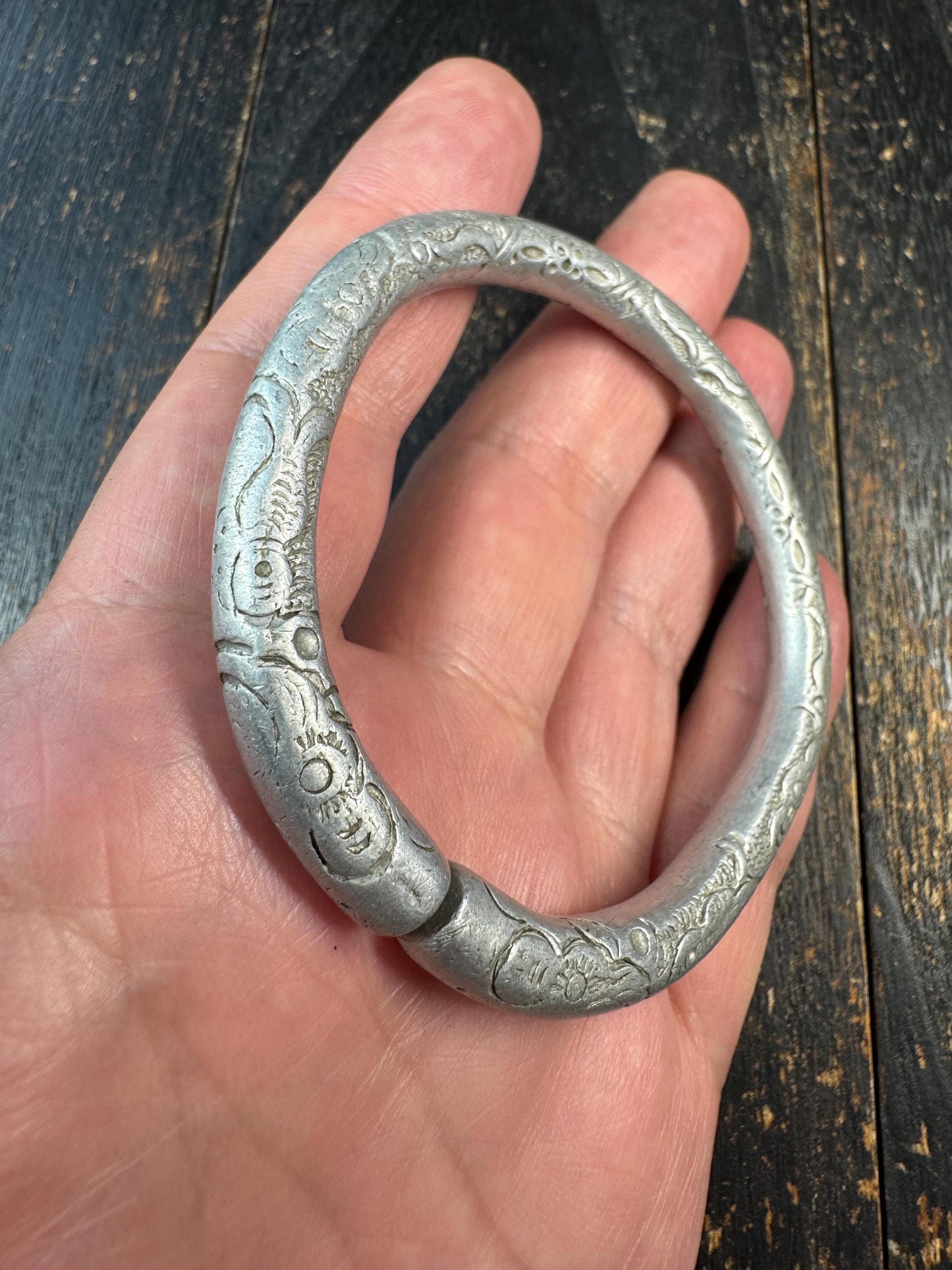 Vintage Tibetan 925 Silver Bangle Bracelet | Hand Engraved Himalayan Tribal Bracelet | Ethnic Nomadic Jewelry