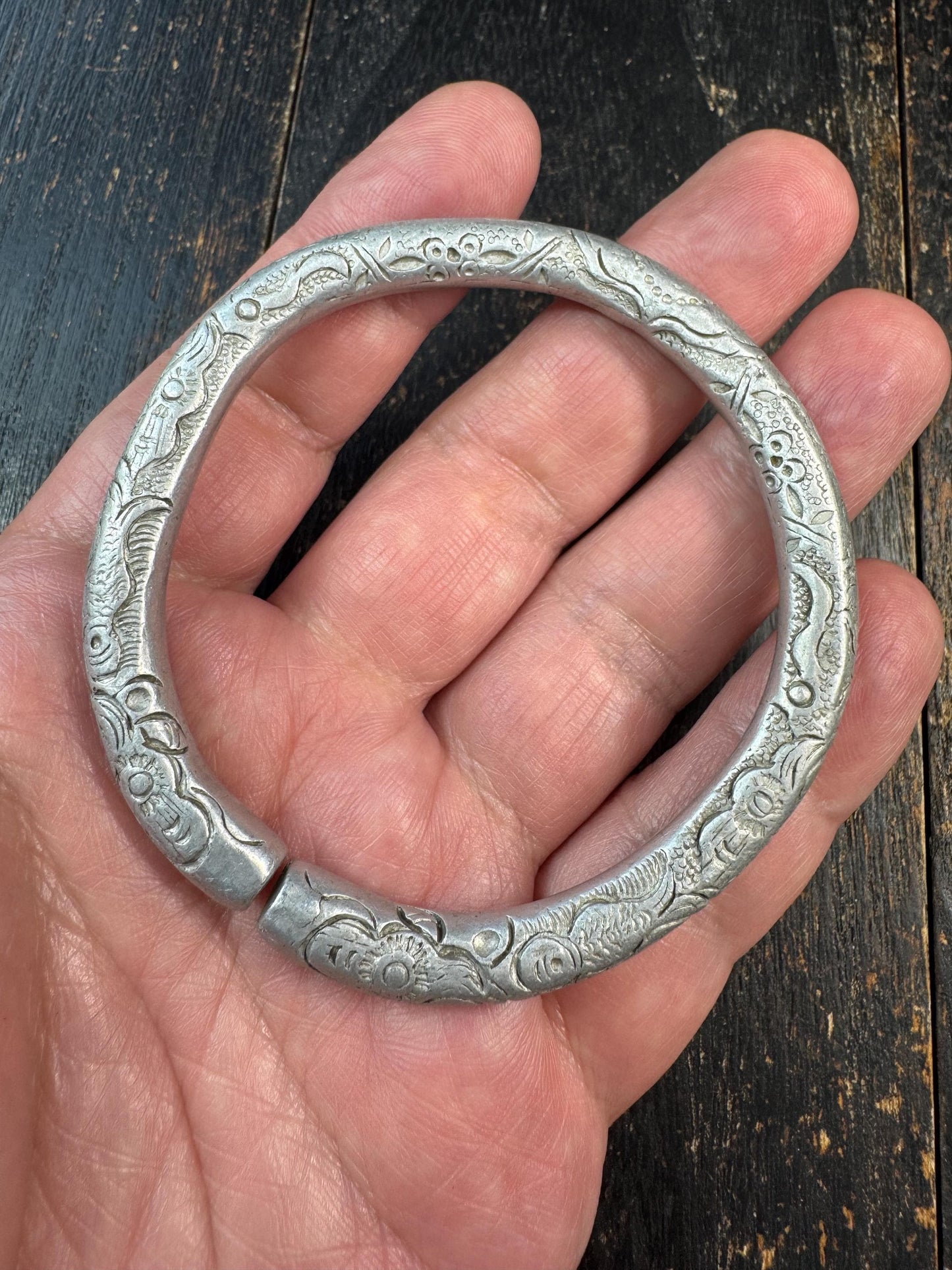 Vintage Tibetan 925 Silver Bangle Bracelet | Hand Engraved Himalayan Tribal Bracelet | Ethnic Nomadic Jewelry