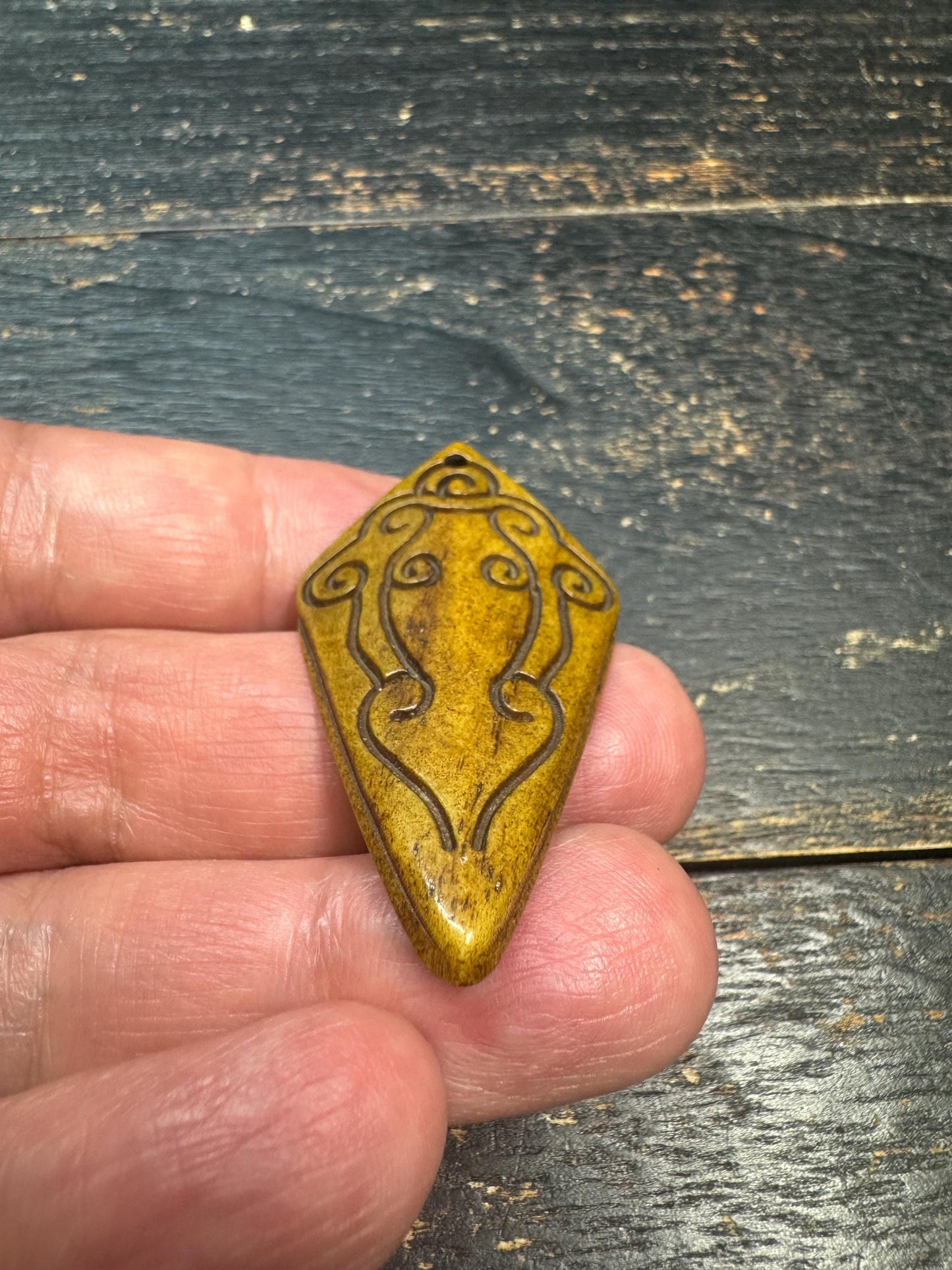 Hand-Carved Yak Bone Tribal Pendant | Himalayan Cloud Motif Amulet | Vintage Style Ethnic Necklace Charm | Boho Artisan Jewelry