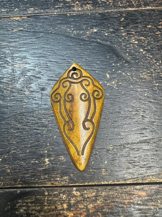 Hand-Carved Yak Bone Tribal Pendant | Himalayan Cloud Motif Amulet | Vintage Style Ethnic Necklace Charm | Boho Artisan Jewelry