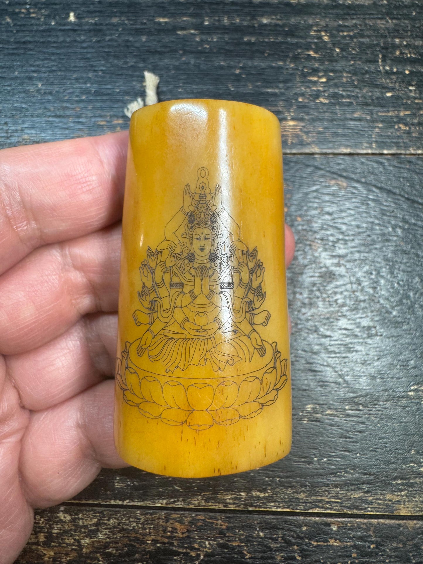 Hand-Carved Hollow Yak Bone Pendant | Thousand Arm Goddess Engraving | Himalayan Amulet Necklace | Tribal Buddhist Style Charm