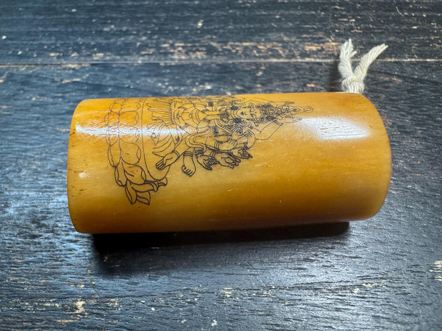 Hand-Carved Hollow Yak Bone Pendant | Thousand Arm Goddess Engraving | Himalayan Amulet Necklace | Tribal Buddhist Style Charm