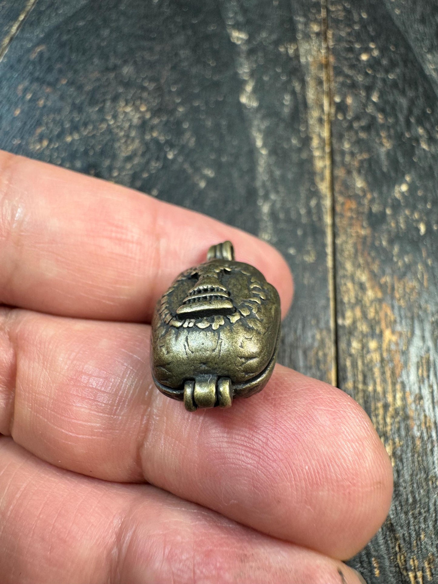 Vintage Brass Zaki Ram Gau Box Pendant | Tibetan Protective Amulet Pendant | Double Sided Himalayan Prayer Box Charm