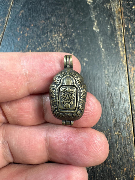 Vintage Brass Zaki Ram Gau Box Pendant | Tibetan Protective Amulet Pendant | Double Sided Himalayan Prayer Box Charm