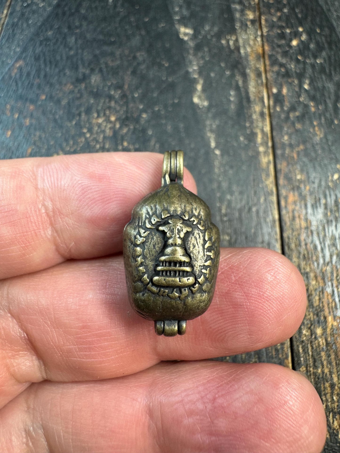 Vintage Brass Zaki Ram Gau Box Pendant | Tibetan Protective Amulet Pendant | Double Sided Himalayan Prayer Box Charm