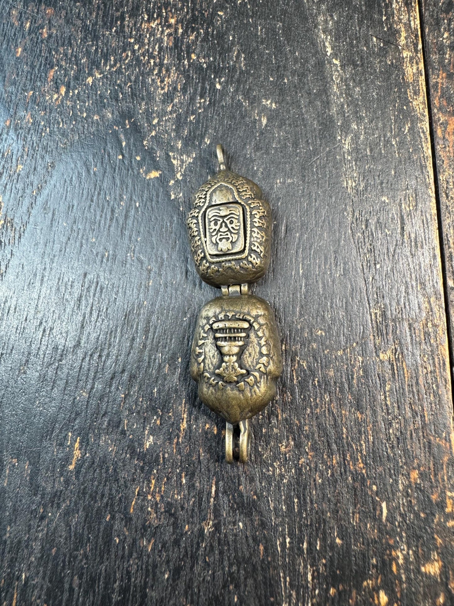 Vintage Brass Zaki Ram Gau Box Pendant | Tibetan Protective Amulet Pendant | Double Sided Himalayan Prayer Box Charm