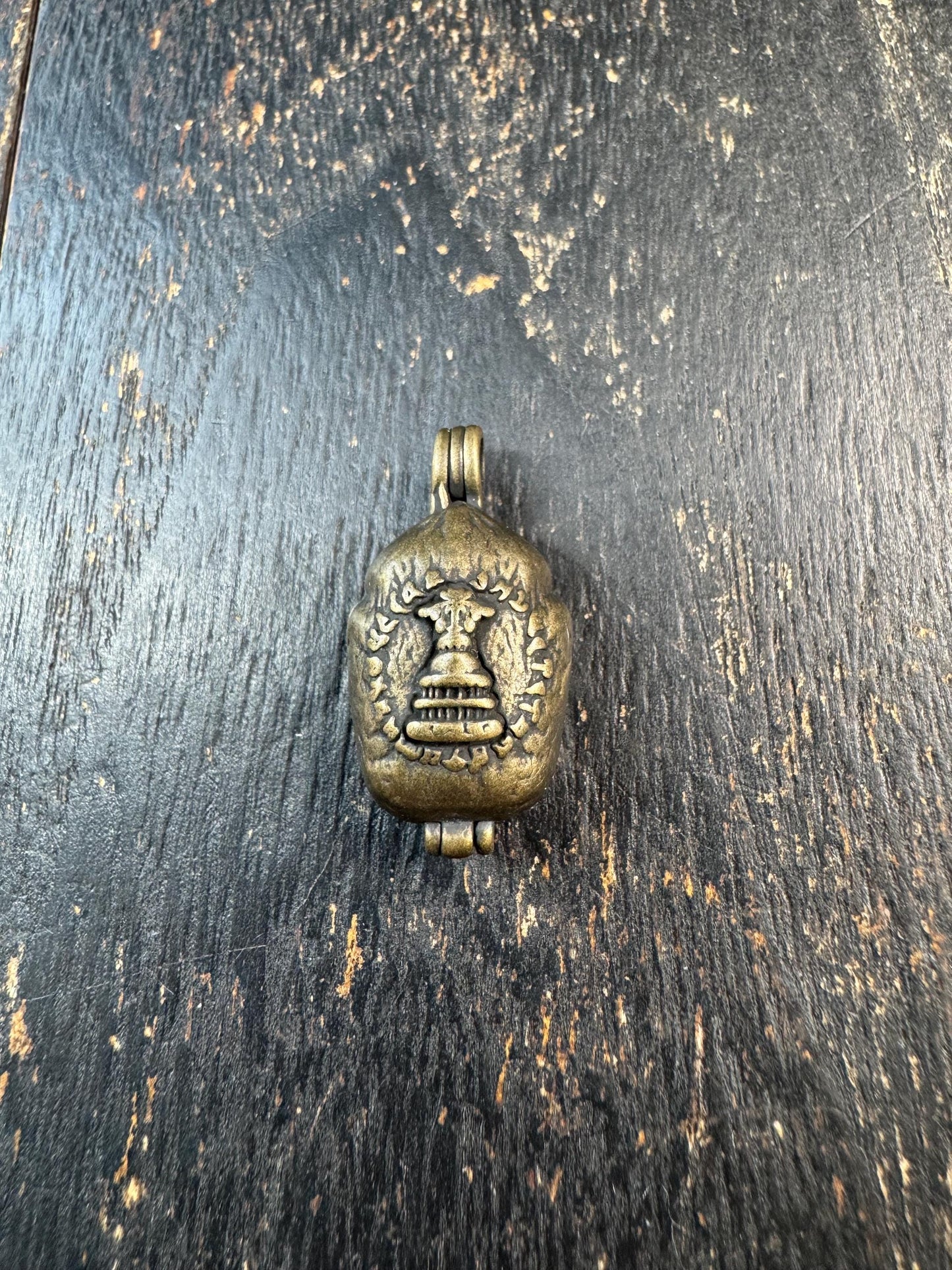Vintage Brass Zaki Ram Gau Box Pendant | Tibetan Protective Amulet Pendant | Double Sided Himalayan Prayer Box Charm