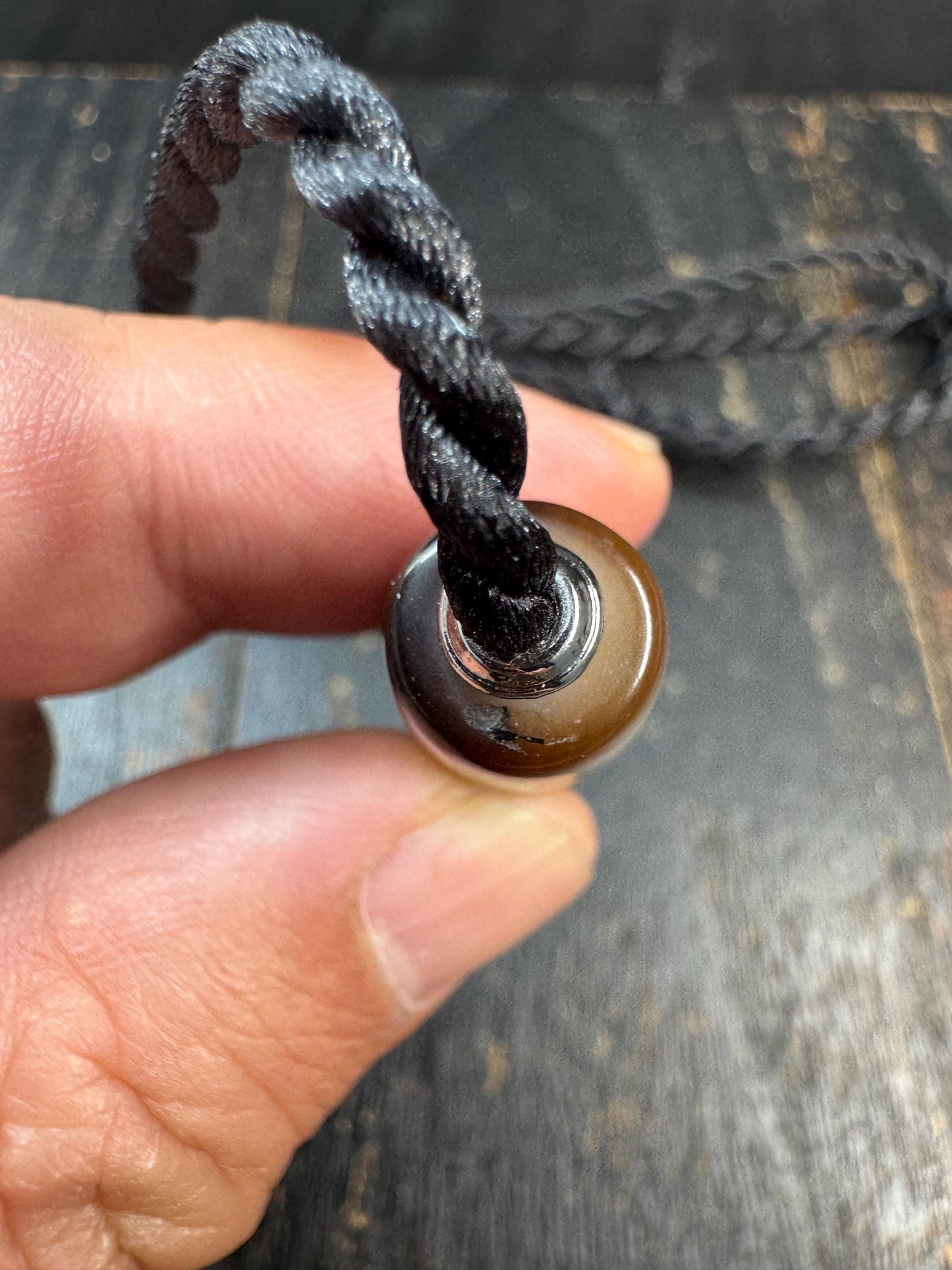 Heaven & Earth Dzi Bead Necklace | Etched Agate Tibetan Style Pendant | Brown White Dzi Amulet | Adjustable Cord Necklace