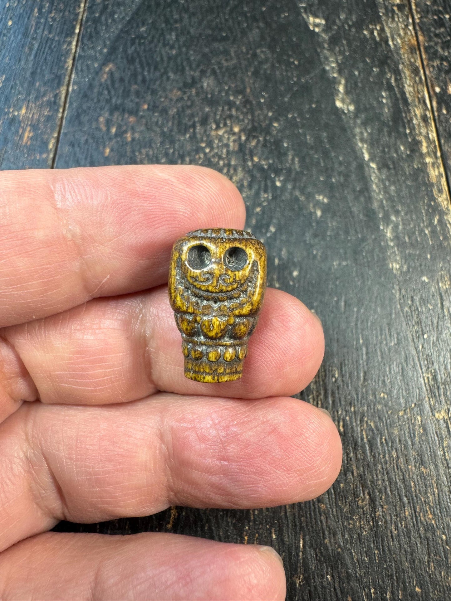 Vintage Tibetan Yak Bone Citipati Guru Bead – Hand Carved Skull Mala Bead – Charnel Ground Kapala Spacer – Tibetan Buddhist Mala Making Supp