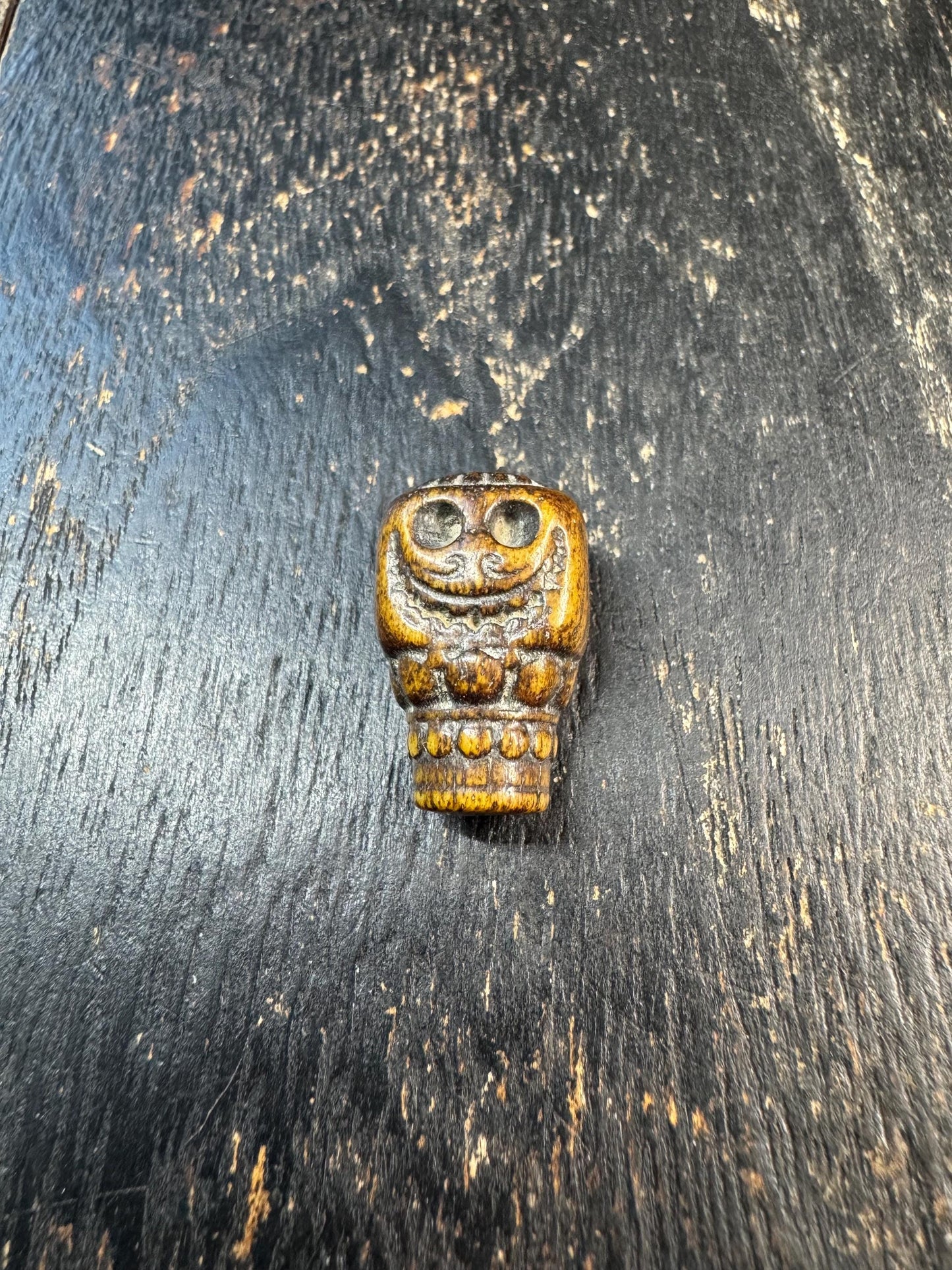 Vintage Tibetan Yak Bone Citipati Guru Bead – Hand Carved Skull Mala Bead – Charnel Ground Kapala Spacer – Tibetan Buddhist Mala Making Supp