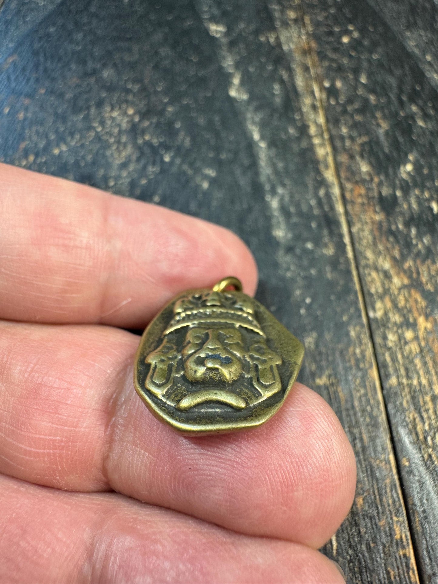Vintage Tibetan Brass Mahakala Pendant – Wrathful Protector Amulet – Tibetan Buddhist Charm with Mantra – Himalayan Brass Pendant