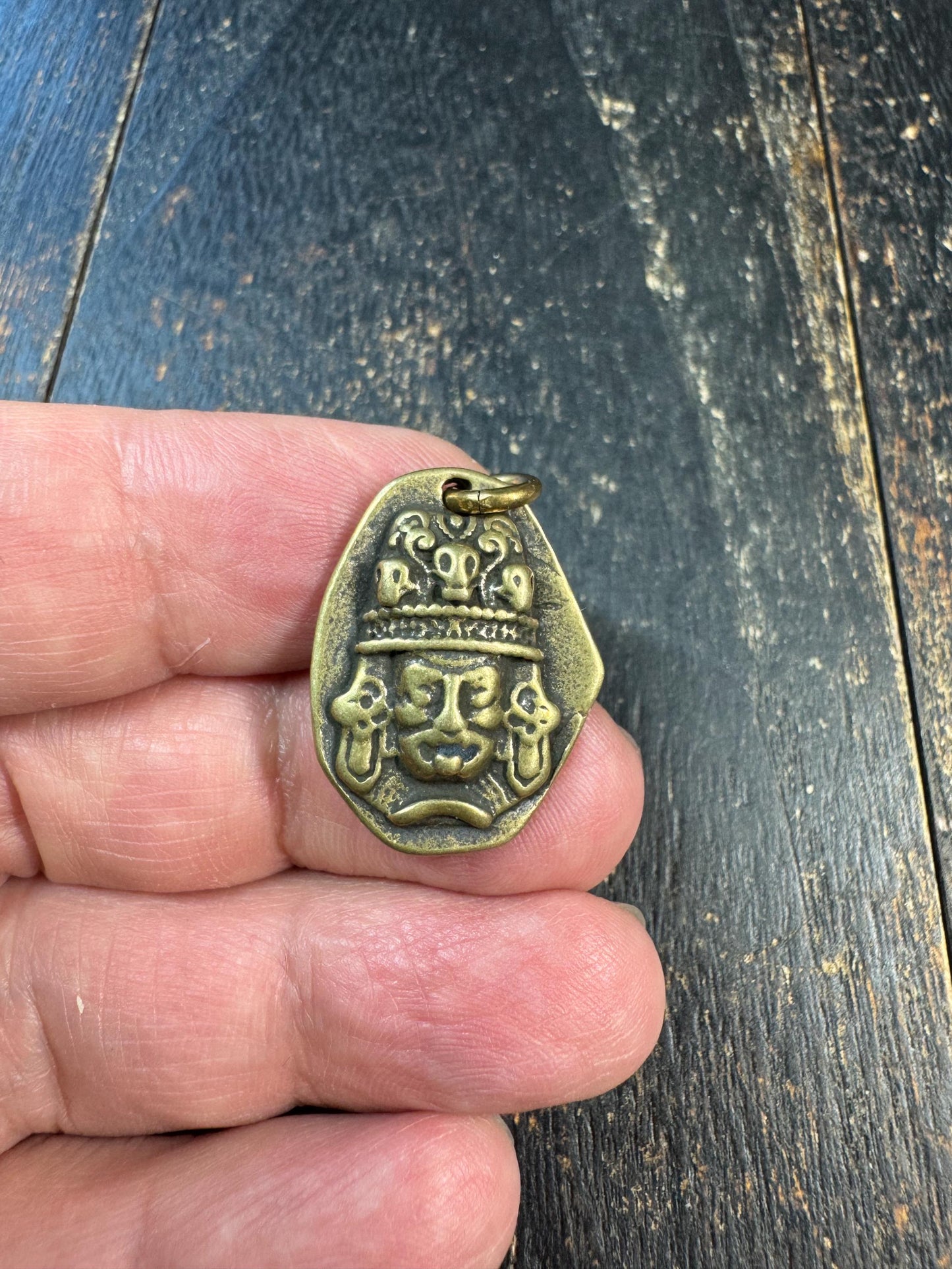 Vintage Tibetan Brass Mahakala Pendant – Wrathful Protector Amulet – Tibetan Buddhist Charm with Mantra – Himalayan Brass Pendant