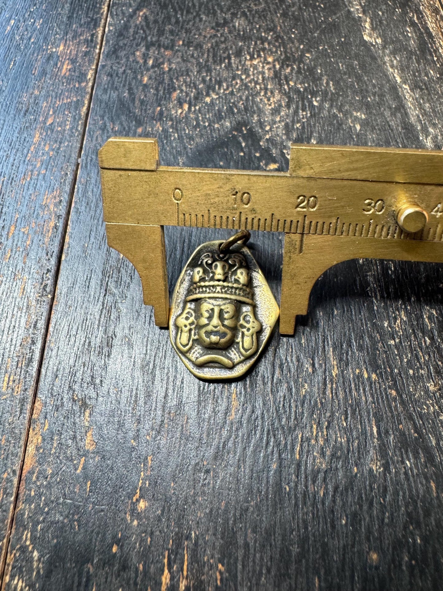 Vintage Tibetan Brass Mahakala Pendant – Wrathful Protector Amulet – Tibetan Buddhist Charm with Mantra – Himalayan Brass Pendant