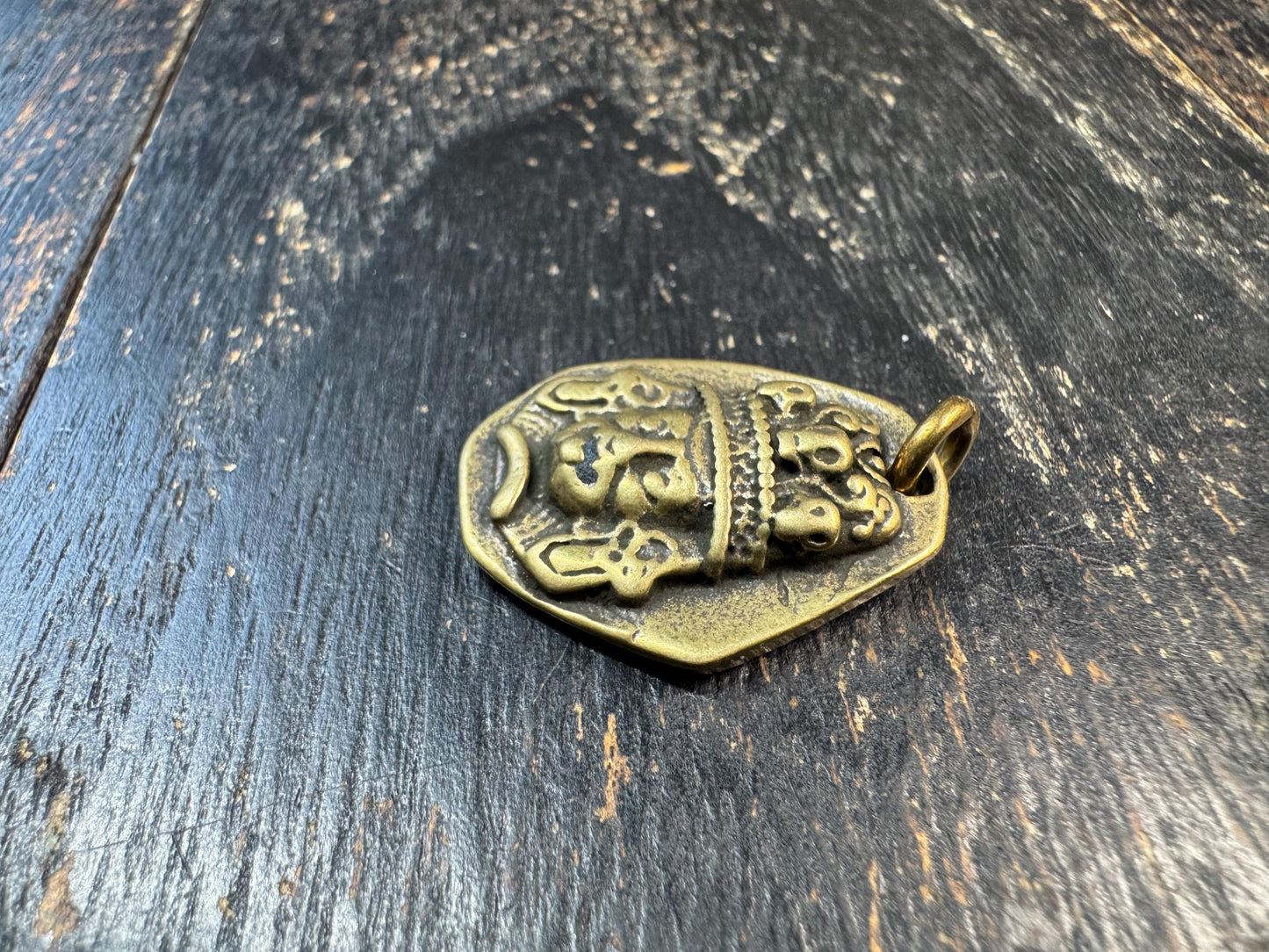 Vintage Tibetan Brass Mahakala Pendant – Wrathful Protector Amulet – Tibetan Buddhist Charm with Mantra – Himalayan Brass Pendant