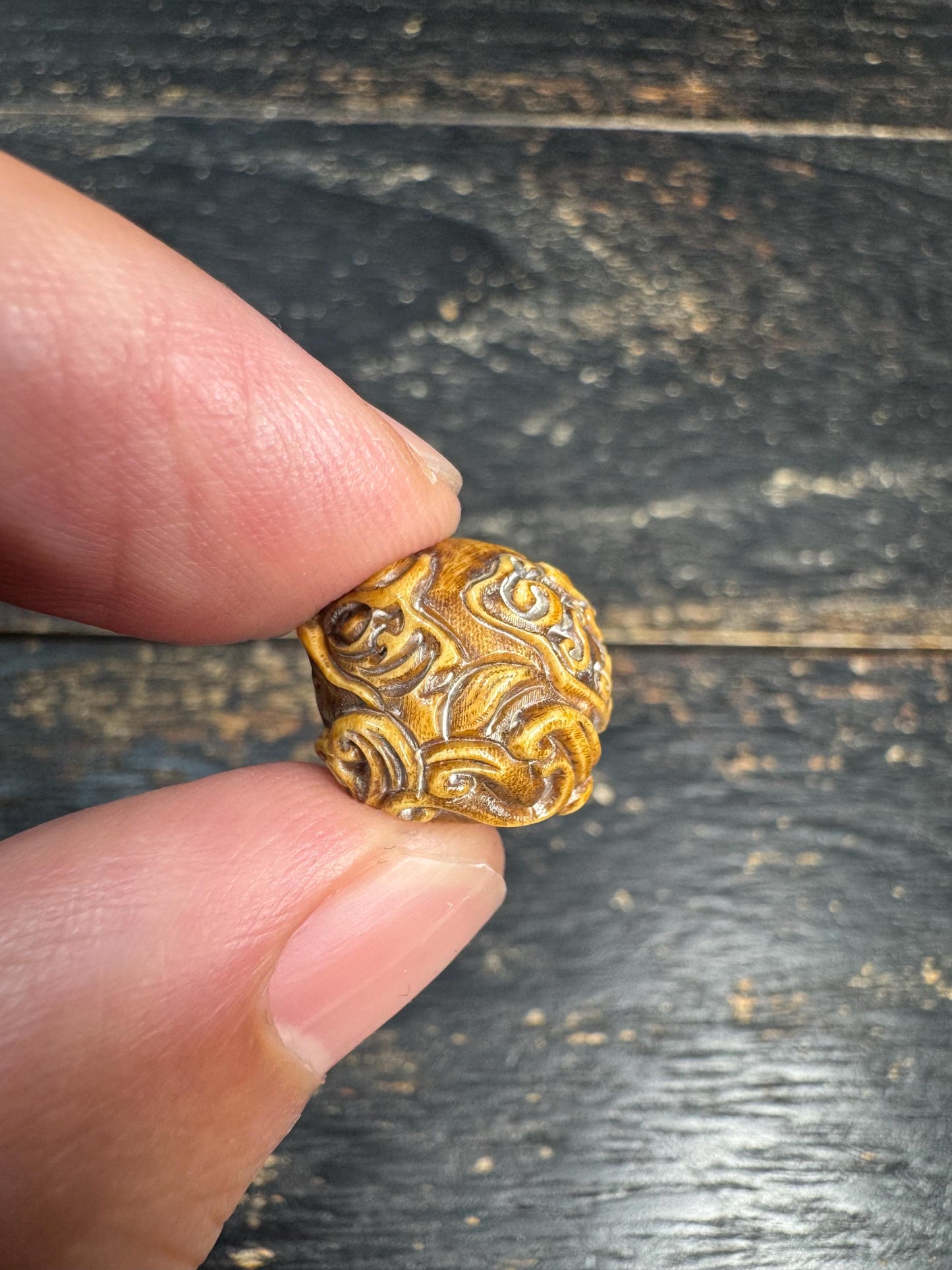 Vintage Yak Bone Three-Legged Toad Guru Bead | Hand-Carved Fortune Frog Mala Bead | Himalayan Style Carved Bone Spacer Bead