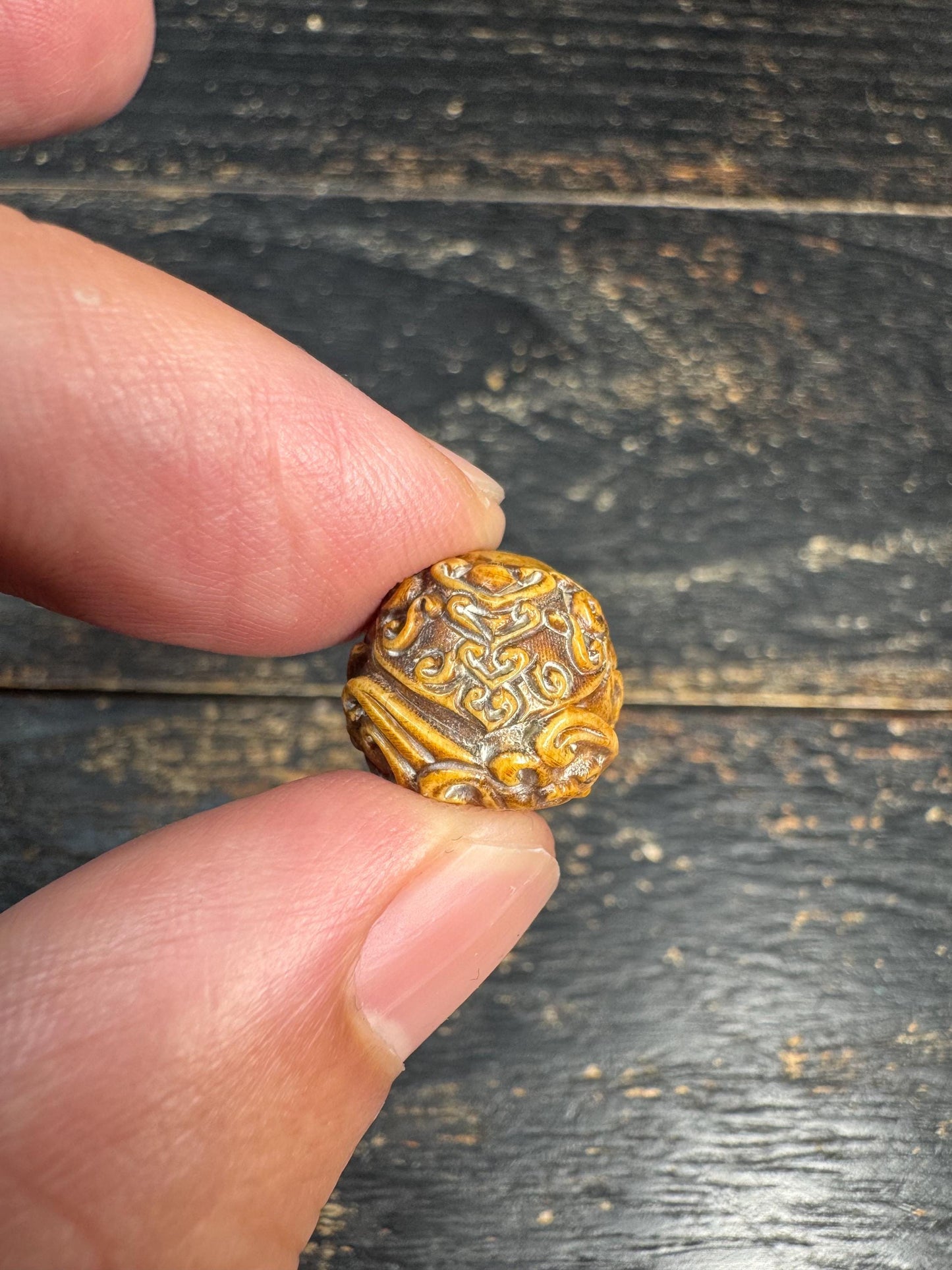Vintage Yak Bone Three-Legged Toad Guru Bead | Hand-Carved Fortune Frog Mala Bead | Himalayan Style Carved Bone Spacer Bead