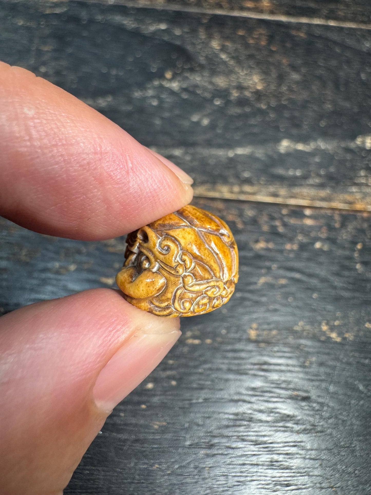 Vintage Yak Bone Pixiu Guru Bead | Hand-Carved Mythical Beast Mala Bead | Himalayan Style Protective Fortune Charm Bead