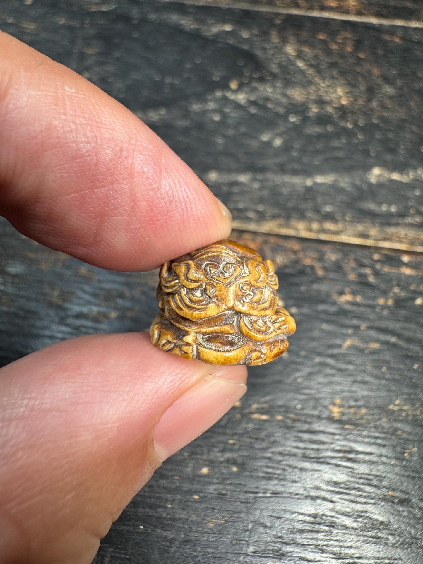 Vintage Yak Bone Pixiu Guru Bead | Hand-Carved Mythical Beast Mala Bead | Himalayan Style Protective Fortune Charm Bead