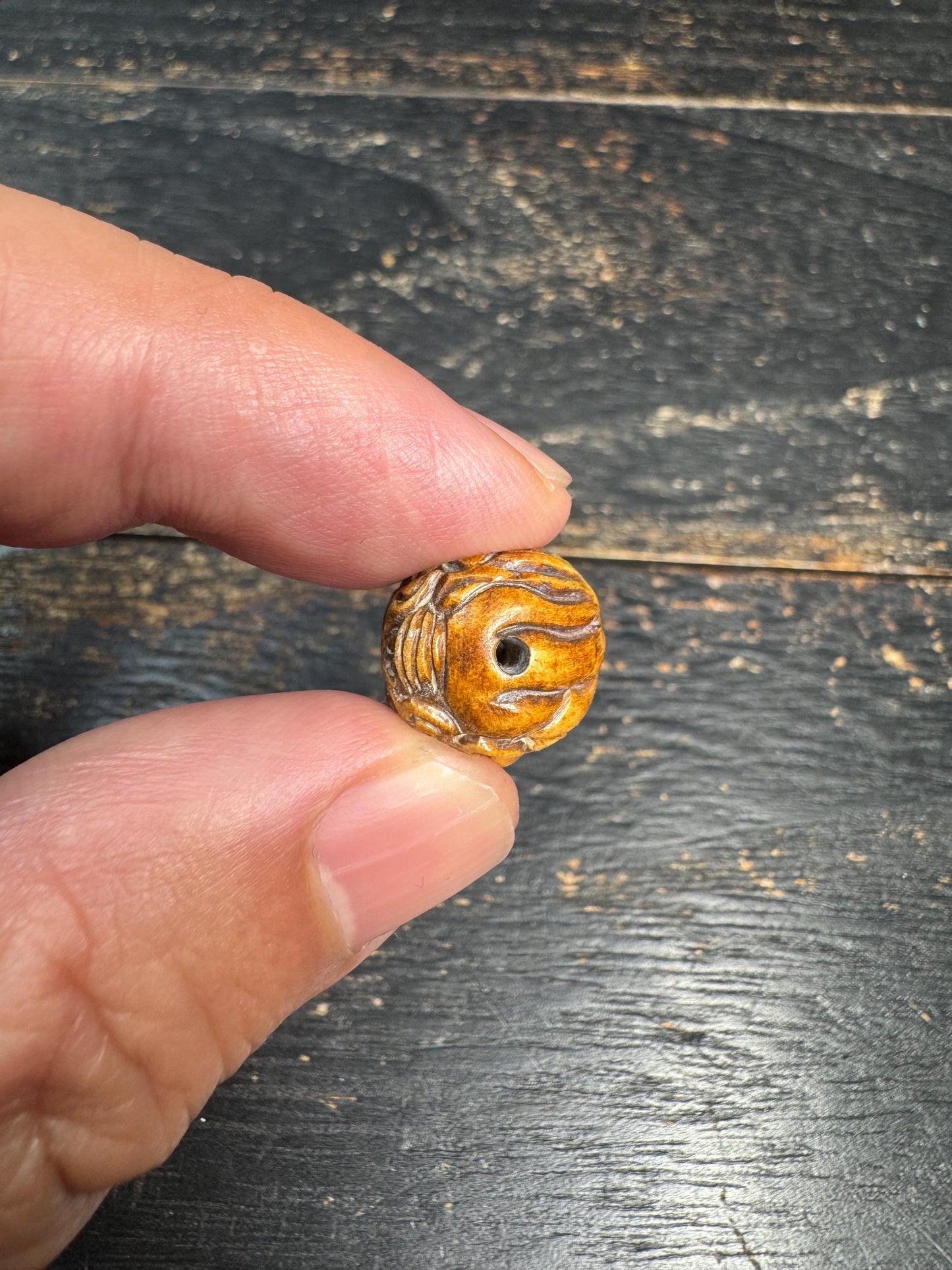 Vintage Yak Bone Pixiu Guru Bead | Hand-Carved Mythical Beast Mala Bead | Himalayan Style Protective Fortune Charm Bead