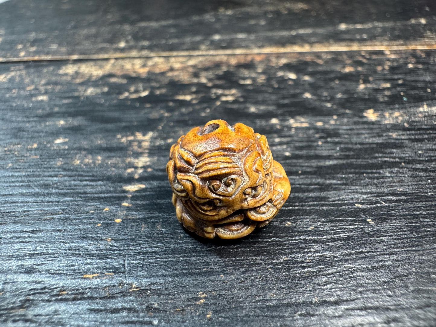 Vintage Yak Bone Pixiu Guru Bead | Hand-Carved Mythical Beast Mala Bead | Himalayan Style Protective Fortune Charm Bead