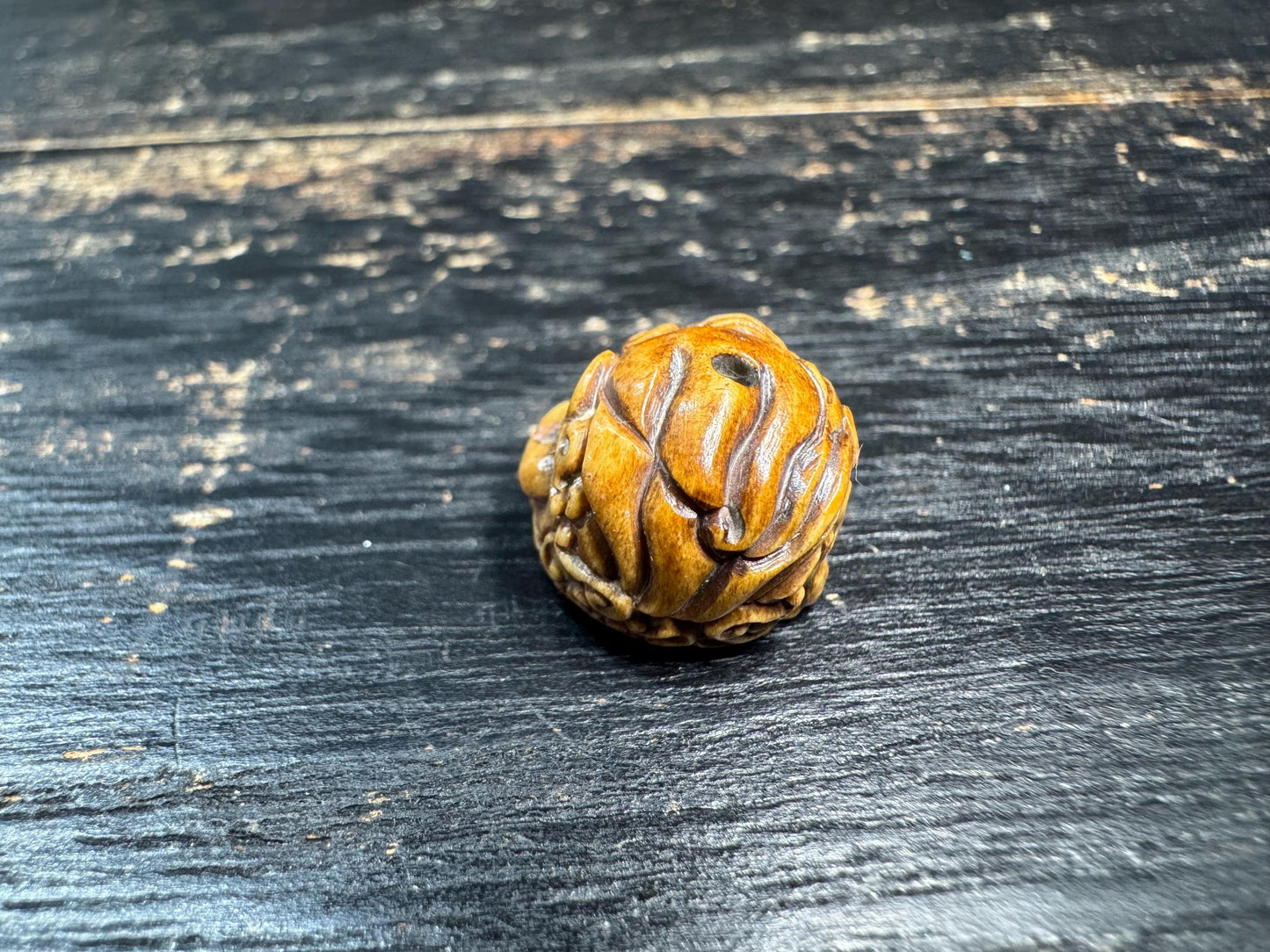 Vintage Yak Bone Pixiu Guru Bead | Hand-Carved Mythical Beast Mala Bead | Himalayan Style Protective Fortune Charm Bead