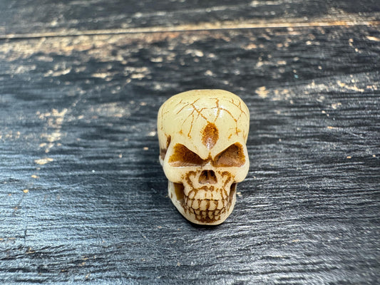 Hand-Carved Yak Bone Skull Bead | Tibetan Style Citipati Mala Bead | Vintage Bone Guru Bead for Jewelry Making