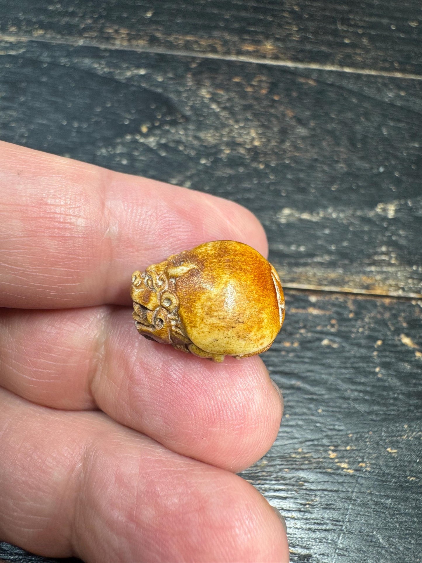 Vintage Yak Bone Bixi Dragon Turtle Bead | Hand-Carved Mythical Creature Guru Bead | Himalayan Style Protective Mala Spacer