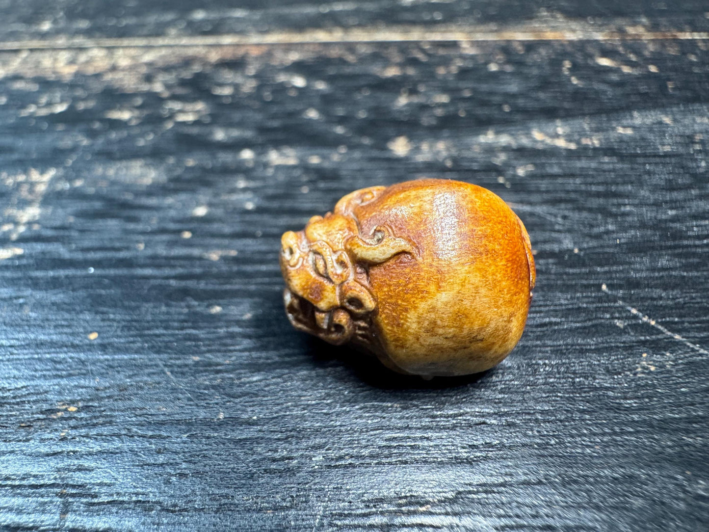 Vintage Yak Bone Bixi Dragon Turtle Bead | Hand-Carved Mythical Creature Guru Bead | Himalayan Style Protective Mala Spacer