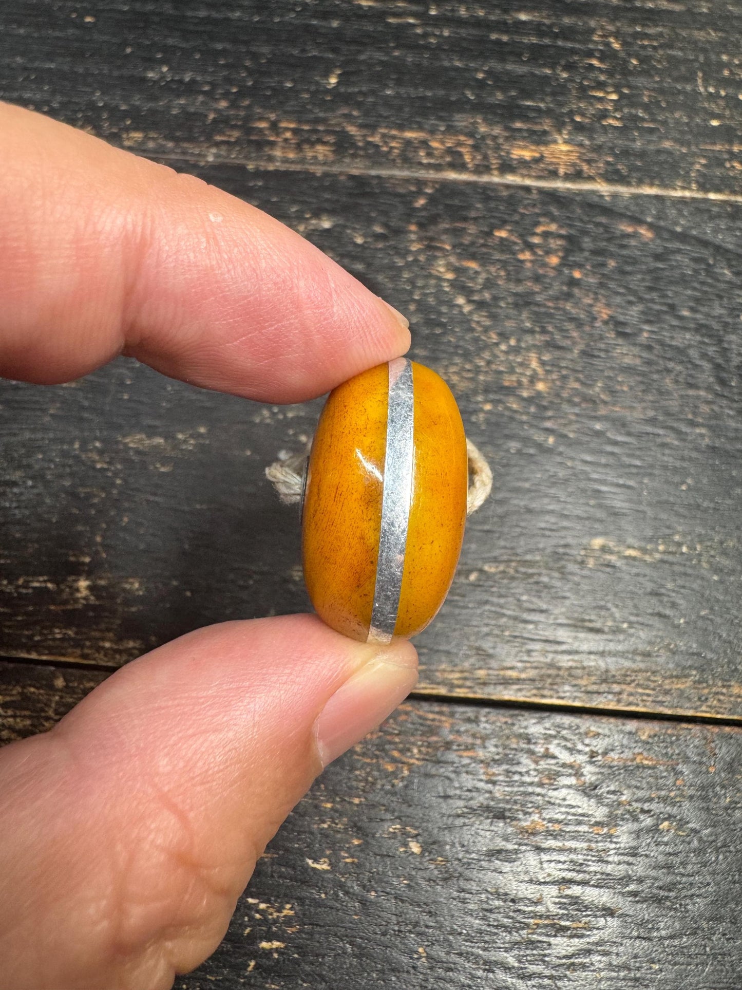 Vintage Yak Bone Donut Pendant with Metal Inlay | Handmade Tribal Style Amulet Bead | Minimalist Bone Charm