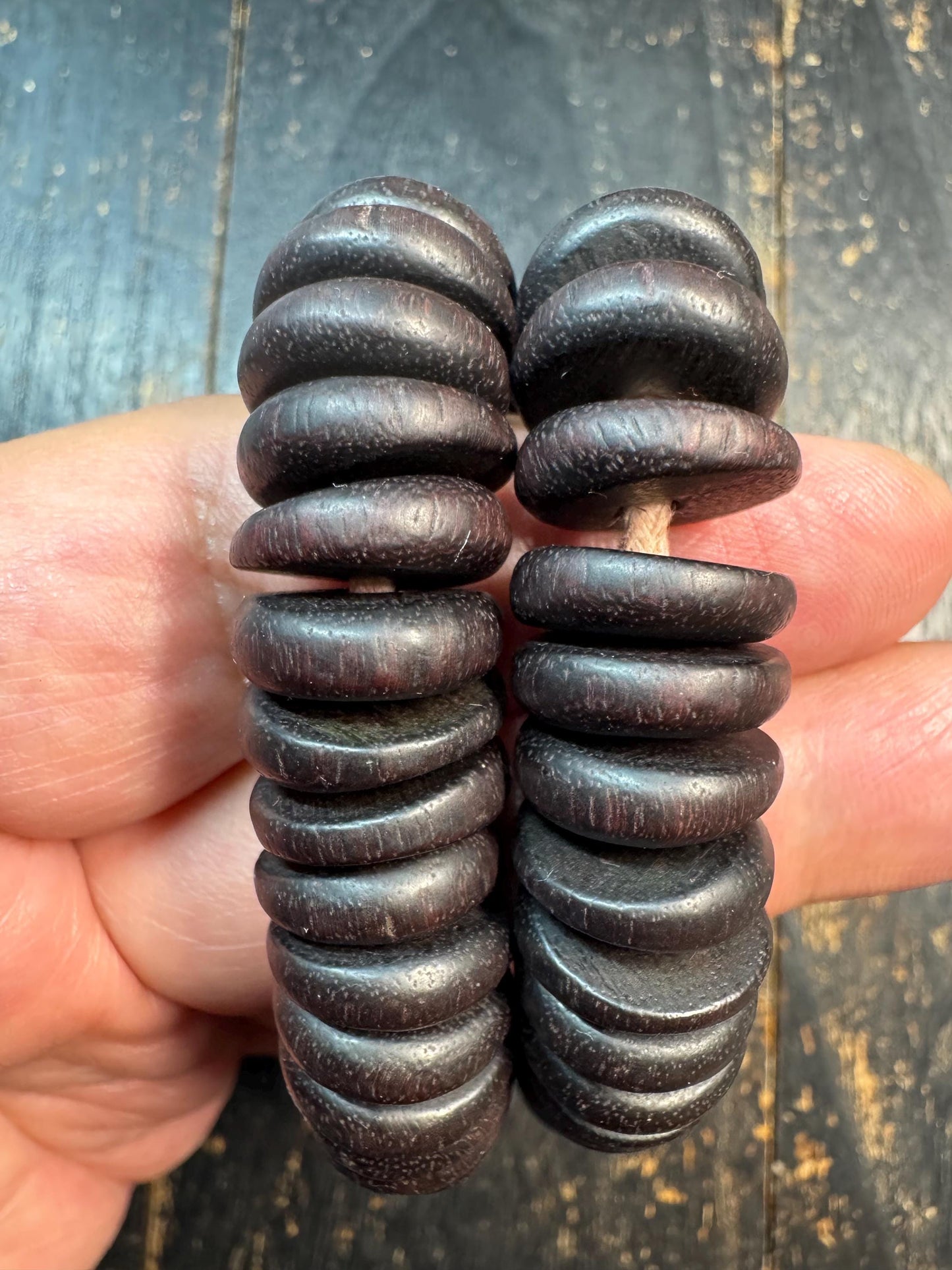 Vintage Large Bead Zitan Wood Mala Necklace – 108 Beads Buddhist Prayer Mala – Dark Patina Disc Beads Meditation Necklace – 18-19 Inches