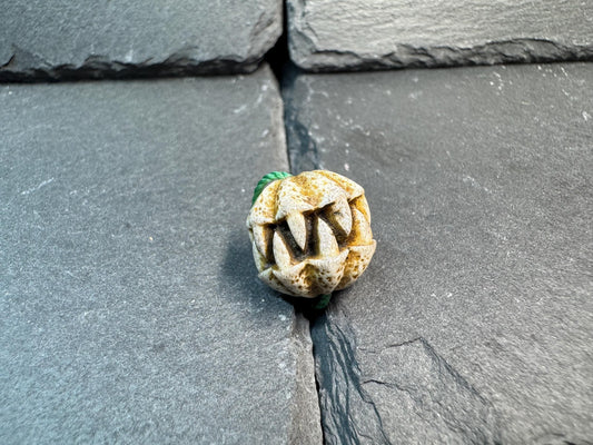 Hand Carved Deer Antler Beast Mouth Bead – Open Jaw Protective Amulet – Fierce Totem Guru Bead for Mala / Pendant