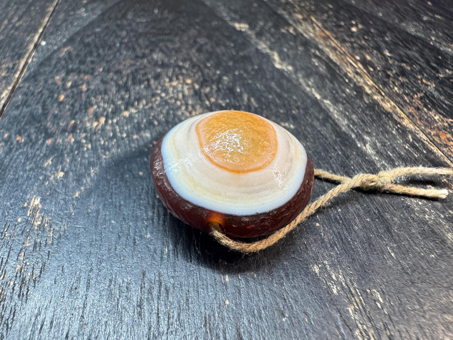 Natural Eye Agate Slice Pendant, Vintage Banded Agate Talisman, Desert Eye Stone Amulet, Collector Mineral Specimen, Primitive Tribal Pendan