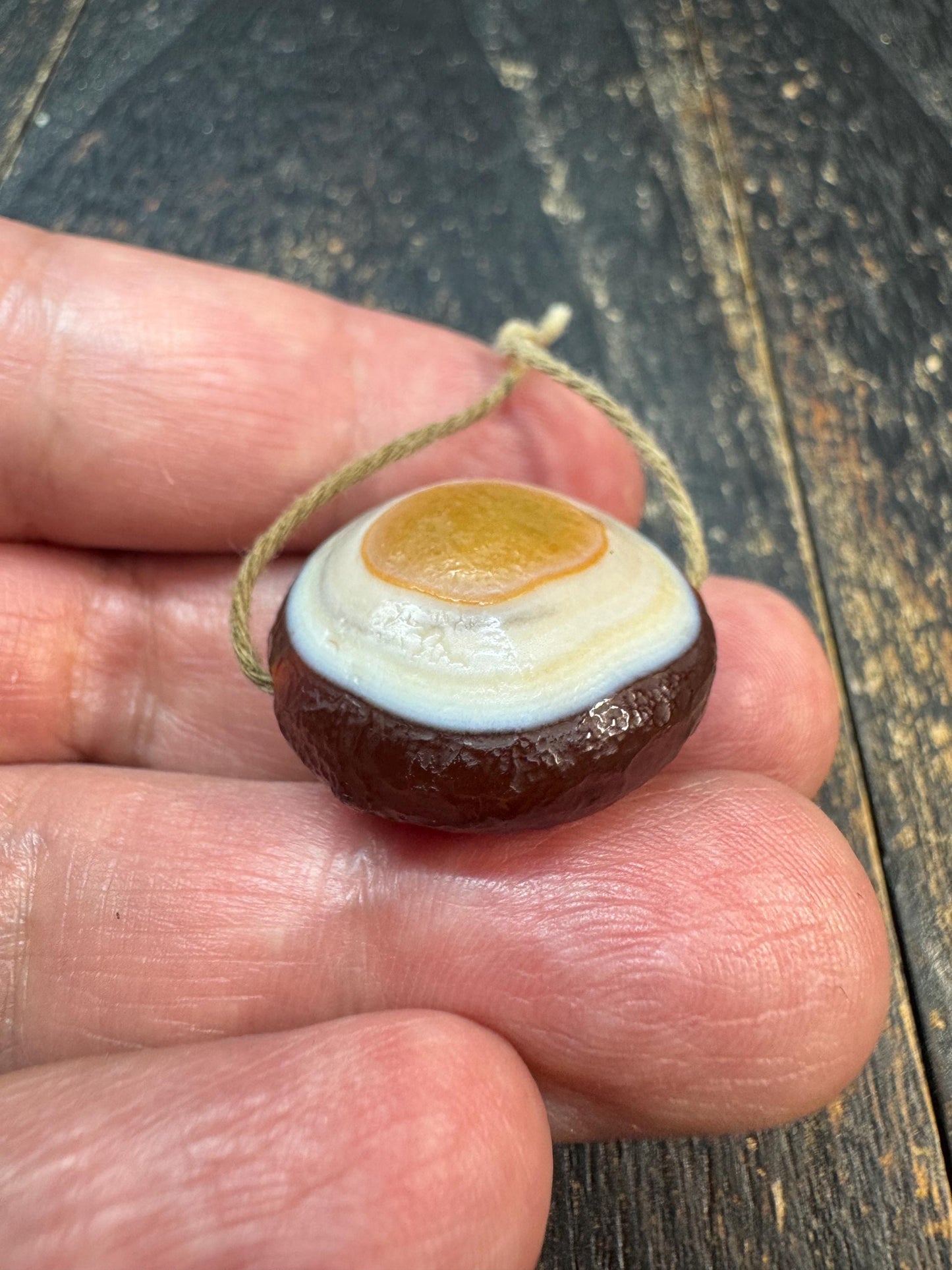 Natural Eye Agate Slice Pendant, Vintage Banded Agate Talisman, Desert Eye Stone Amulet, Collector Mineral Specimen, Primitive Tribal Pendan