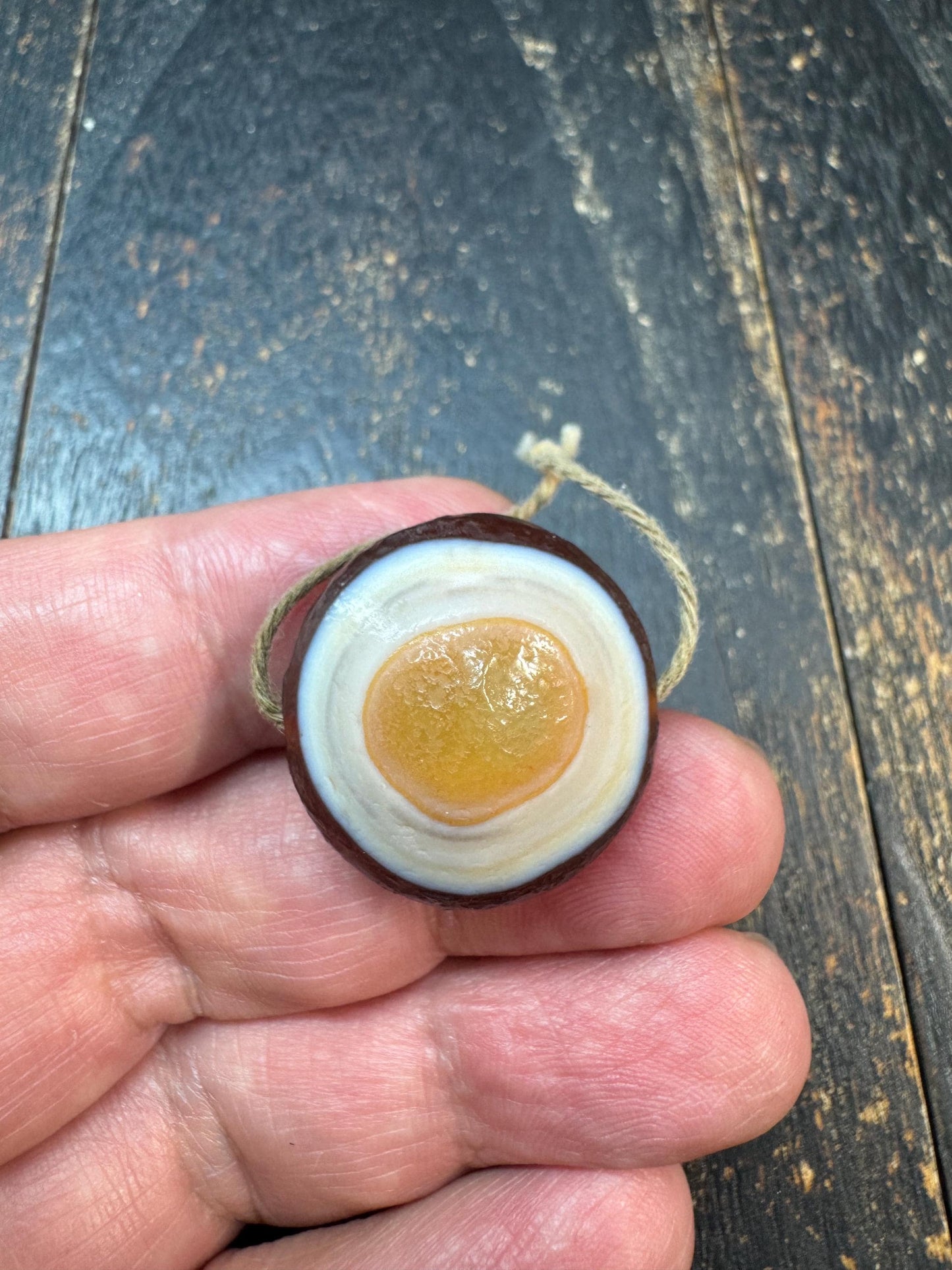 Natural Eye Agate Slice Pendant, Vintage Banded Agate Talisman, Desert Eye Stone Amulet, Collector Mineral Specimen, Primitive Tribal Pendan