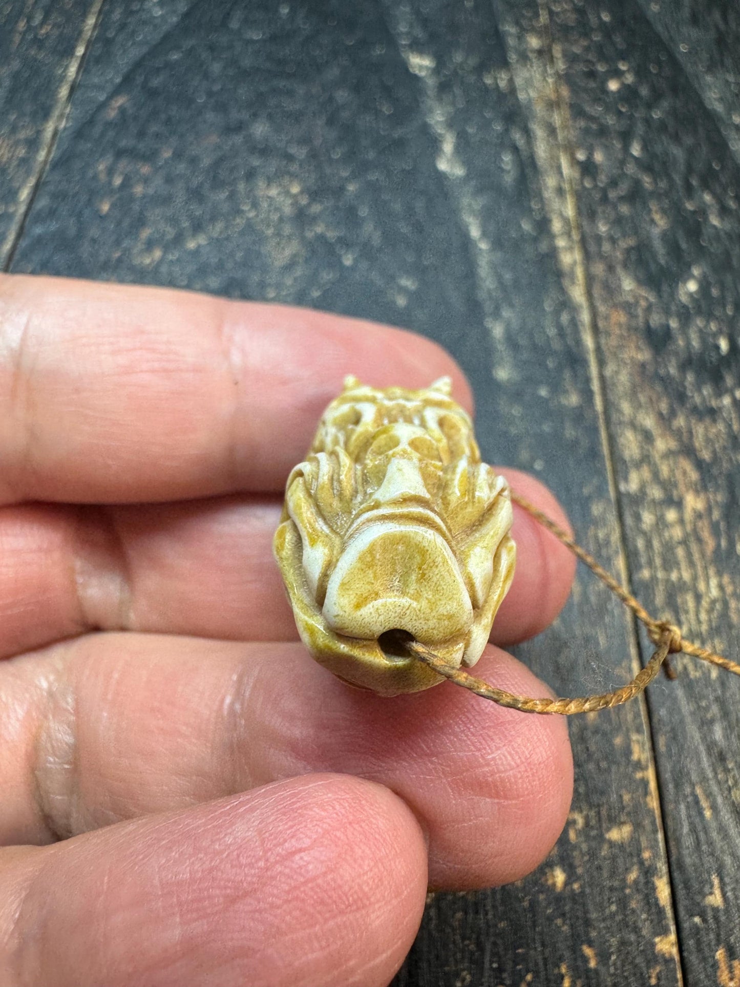 Vintage Deer Antler Citipati Skull Bead Pendant, Hand Carved Tibetan Chitipati Skeleton Amulet, Gothic Mala Guru Bead, Himalayan Bone Style