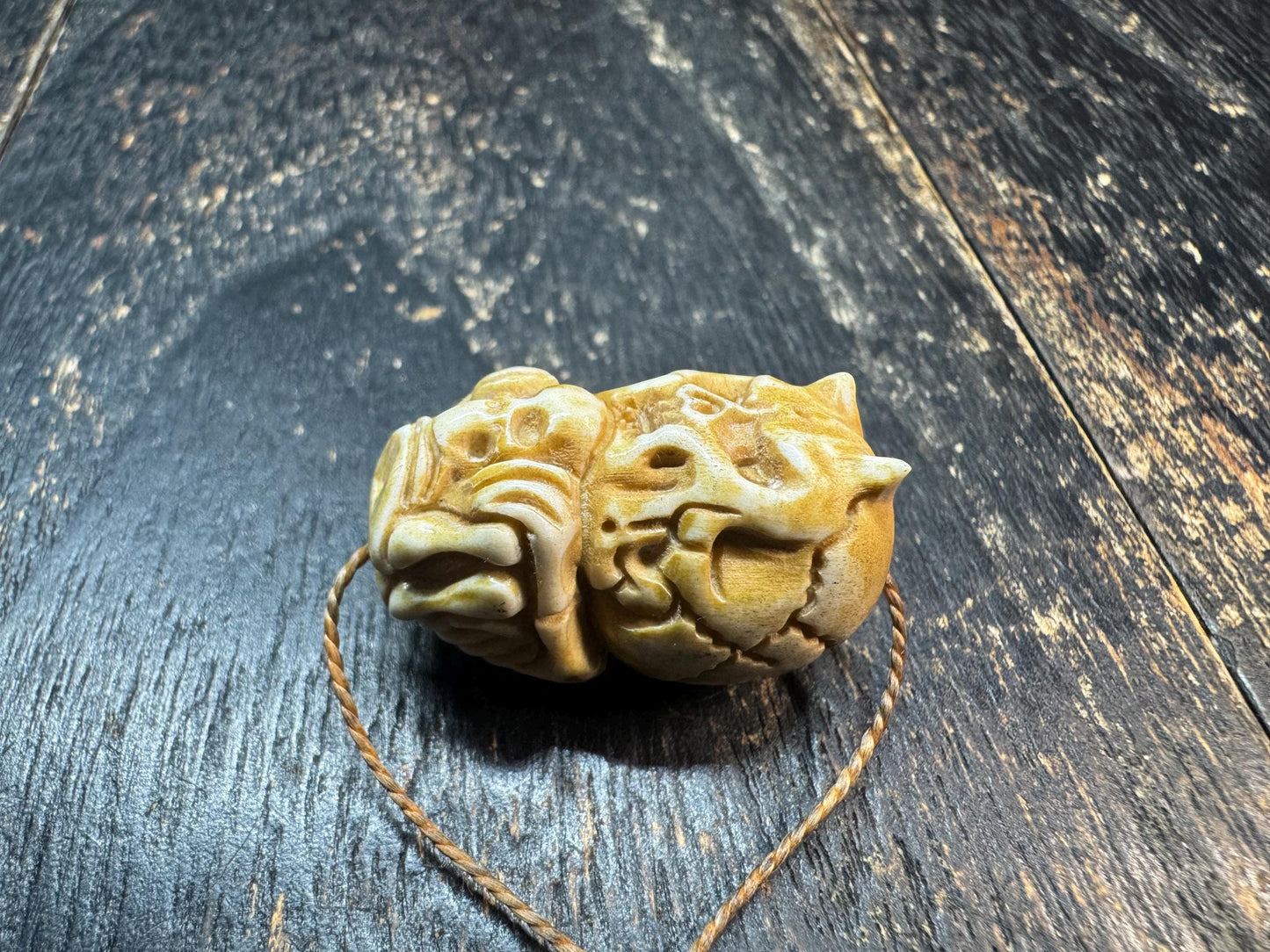Vintage Deer Antler Citipati Skull Bead Pendant, Hand Carved Tibetan Chitipati Skeleton Amulet, Gothic Mala Guru Bead, Himalayan Bone Style