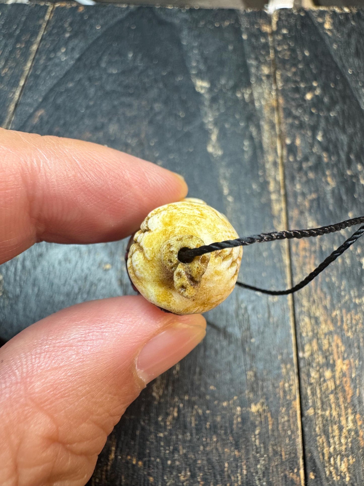 Hand Carved Deer Antler Wealth Gourd Pendant, Tibetan Buddhist Treasure Vase Amulet, One Eye Talisman Bead, Himalayan Style Charm