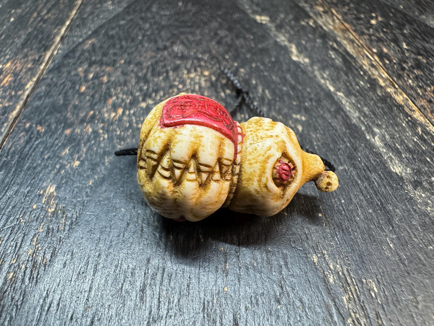 Hand Carved Deer Antler Wealth Gourd Pendant, Tibetan Buddhist Treasure Vase Amulet, One Eye Talisman Bead, Himalayan Style Charm